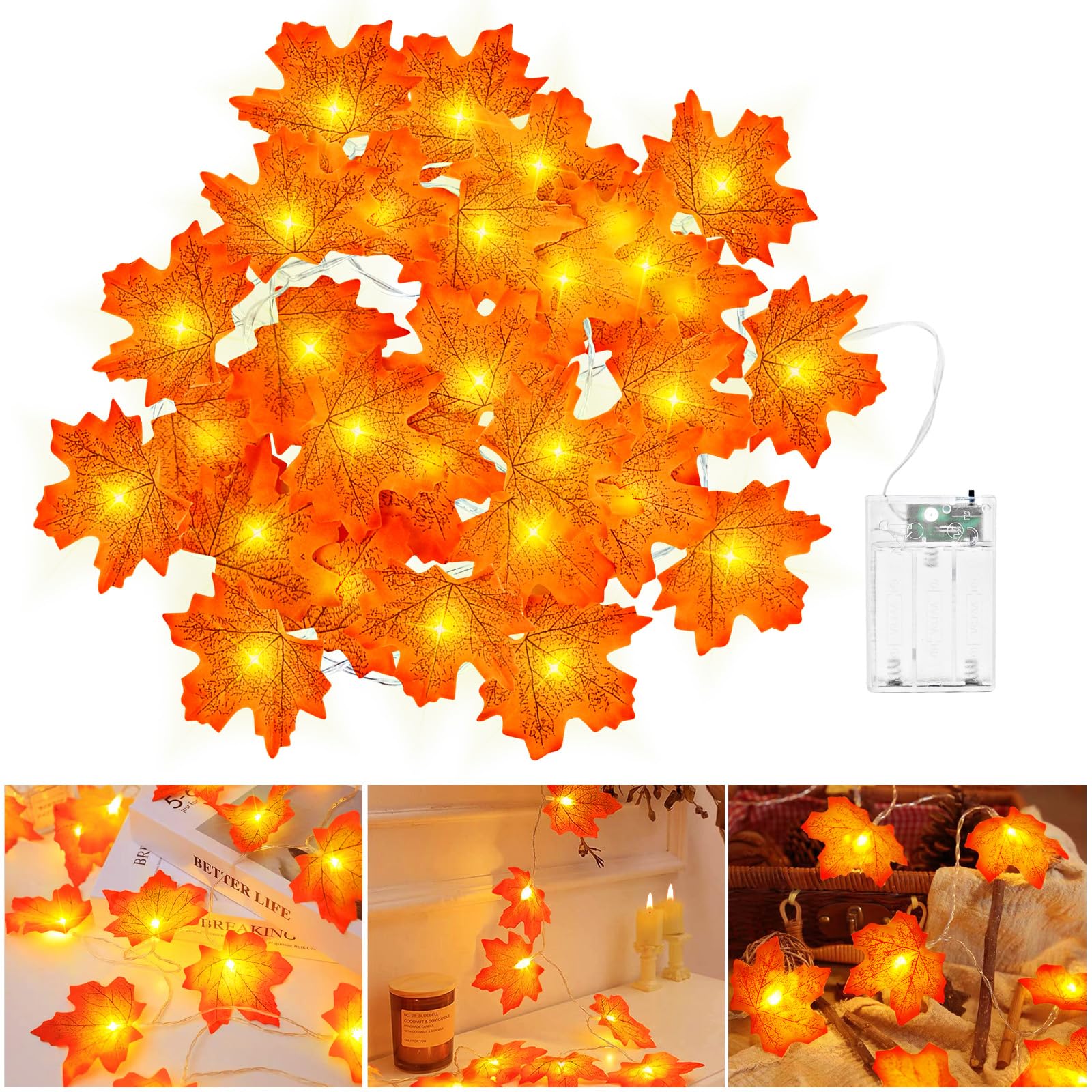cshare Herbst Lichterkette Batterie, 3M 20LED Halloween Deko Herbst Ahornblatt Girlande Lichterkette mit Timer für Halloween Theme Erntedankfest Weihnachtsfeiern. Angebot bei HelloDeals