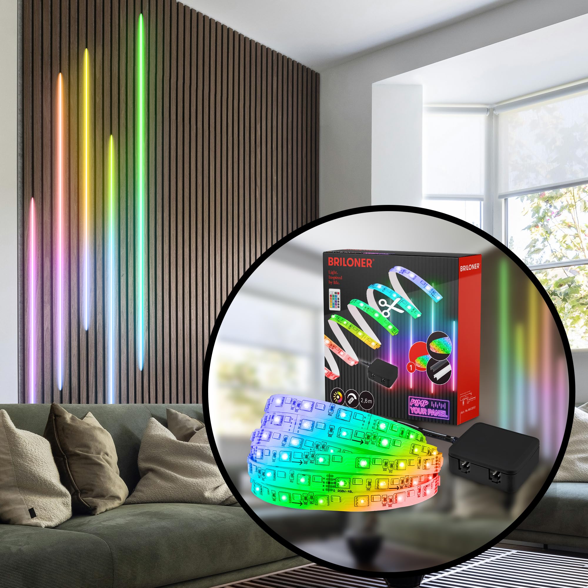 BRILONER - Pimp your Panel LED Strip Starterset, RGB bunte Lichtfarben, Fernbedienung, Streifen, Leiste, Zimmer Deko, Band, Zubehör Akustikpaneele, Lichtleiste, Lichtband, 2,6m, Weiß Basis-Set Länge 2,6 Meter Led - Rgb + Weiß Angebot bei HelloDeals