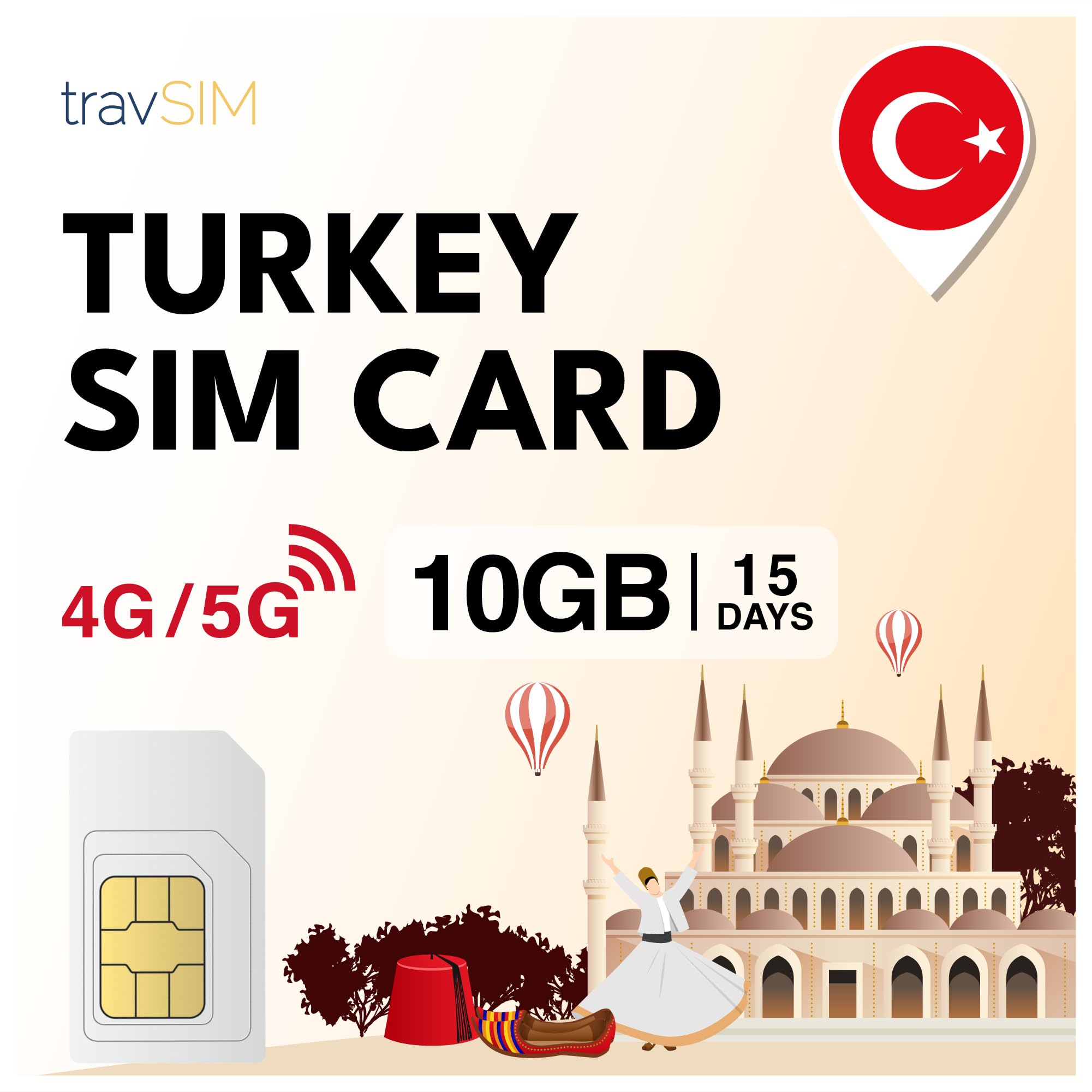 travSIM Türkei SIM Karte | 15 Tage - 10GB Daten SIM | 5G/4G Hochgeschwindigkeitsdaten | unbegrenzter Internetzugang für Google, Facebook, Whatsapp, Instagram und mehr 15 Days - 10GB Angebot bei HelloDeals