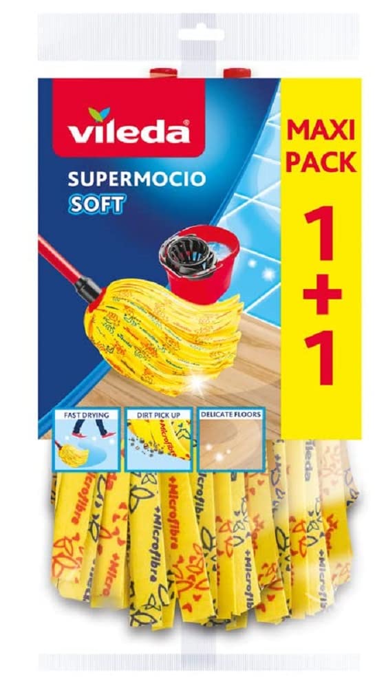 Vileda SuperMocio Soft Wischmopp Ersatzkopf, Moppkopf aus 30% Mikrofasern, effizient gegen fetthaltigen Schmutz und Flecken, 2er Vorteilspack Doppelpack Soft Ersatzmop-Doppel Vorteilspack Angebot bei HelloDeals