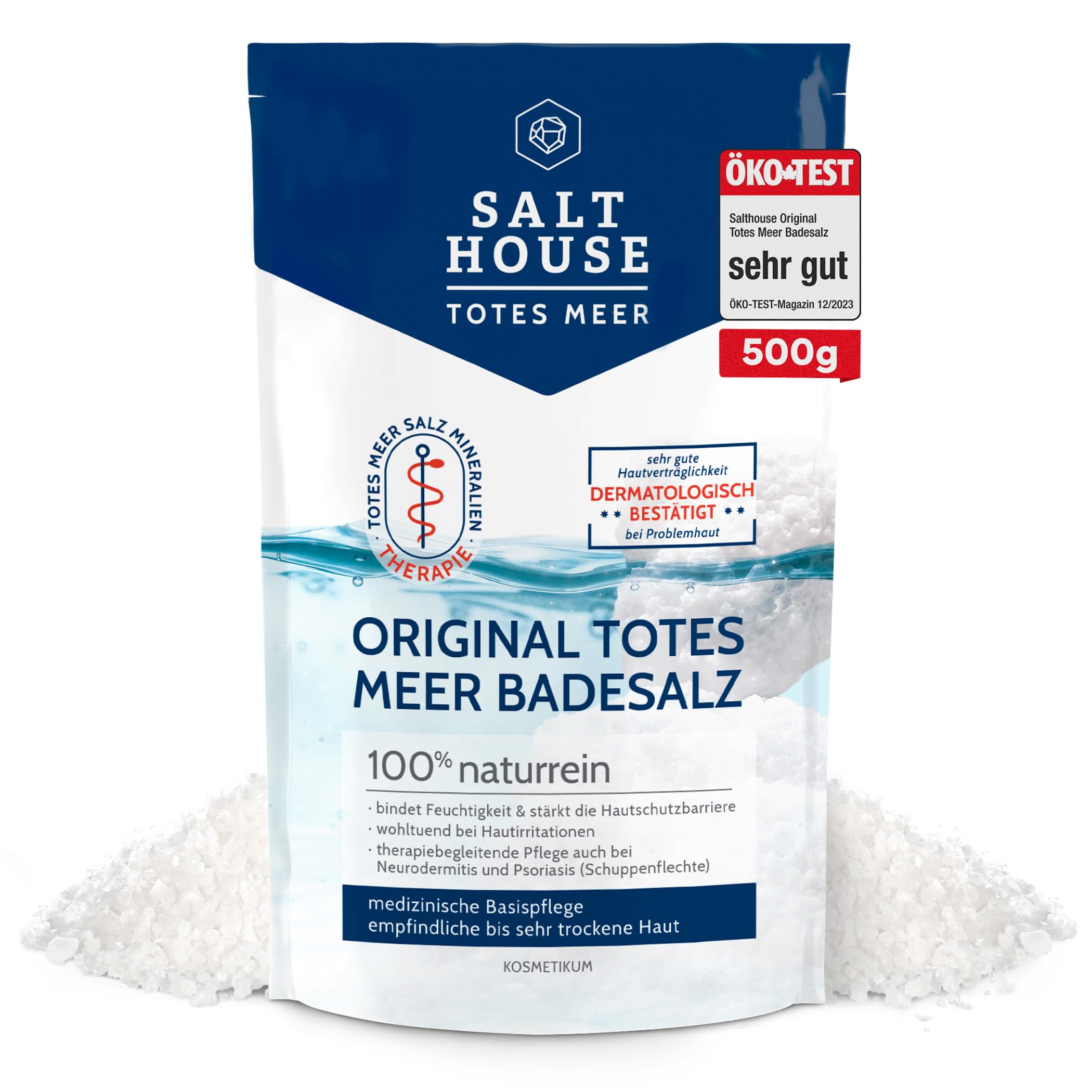 Salthouse Original Totes Meer Badesalz 500g - 100% naturreiner Badezusatz, wohltuend bei Hautirritationen, ideal für empfindliche & trockene Haut, Pflege bei Neurodermitis & Schuppenflechte Angebot bei HelloDeals