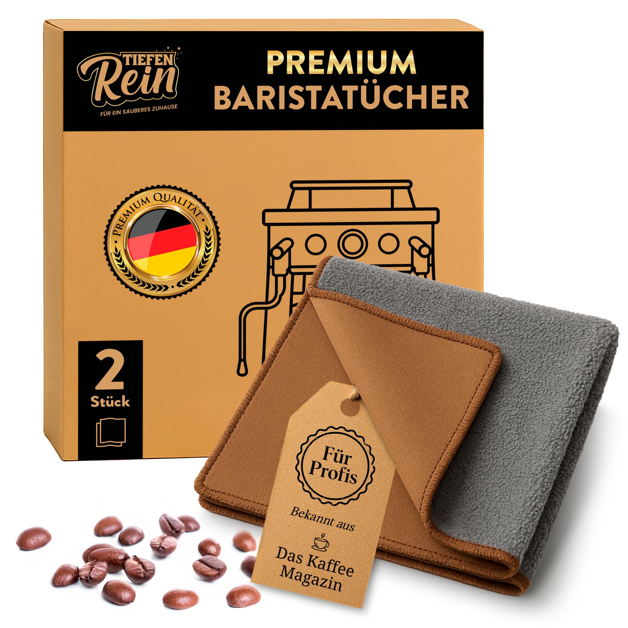 Barista Tuch Set - 2 Stück Braun & Grau - Premium Barista Tücher Set für Reinigung der Siebträgermaschine - 30x30 cm Barista Lappen extra saugstark - Kaffeemaschine Reinigungstuch - Mikrofasertücher Braun & Grau 2 Angebot bei HelloDeals