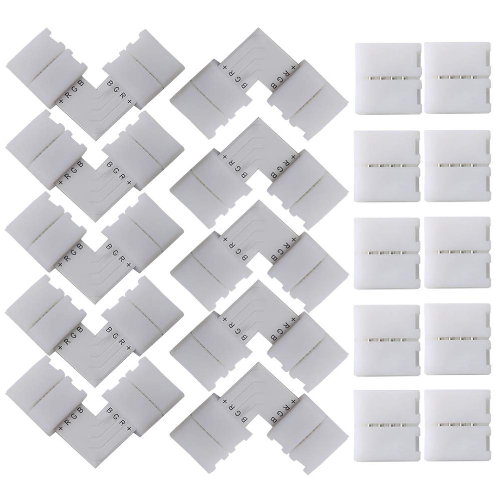QitinDasen 20Pcs Professionell 4 Polig LED Lichtstreifen Schnellverbinder Set, L-Form Eckverbinder & Lückenlose Steckverbinder, 10mm Nicht-Wasserfest RGB LED Lötfrei Steckverbinder Angebot bei HelloDeals