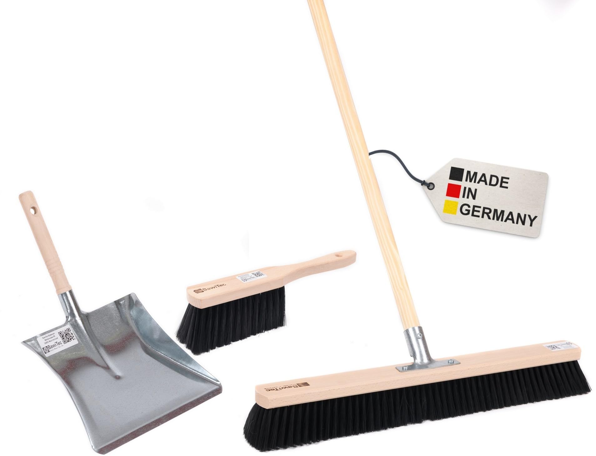BawiTec Profi Kehrbesen Set Kehrset Besen 60cm Saalbesen #0808 Stiel Ø28mm,Holzstiel Länge 140cm,Handfeger 28cm,Metall-Kehrschaufel mit Holzgriff,feine weiche Kunsthaar-Borsten,Industriebesen Angebot bei HelloDeals