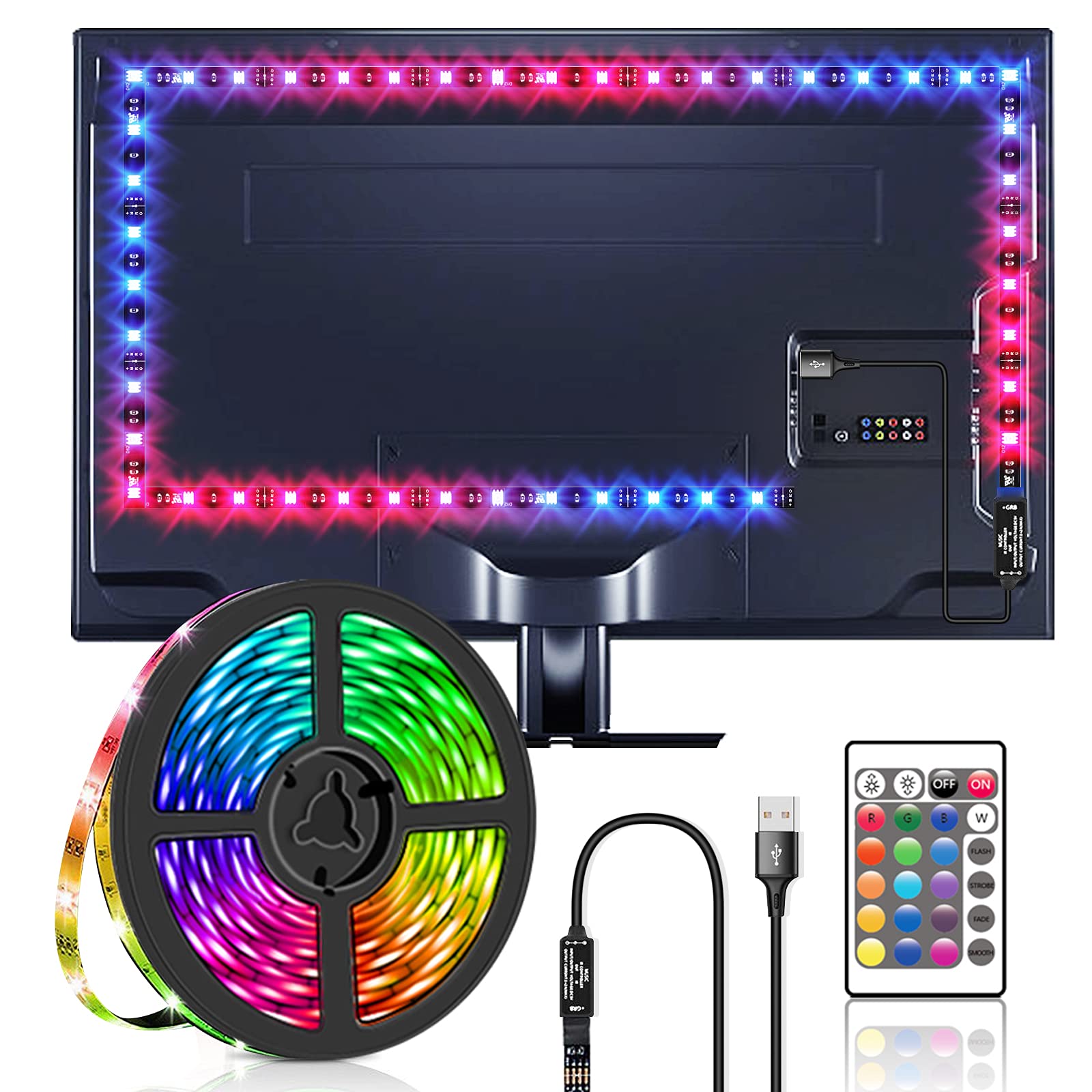 LED TV 2 m, LED für TV 2 m 5050 RGB LED-Streifen 2 m USB mit Fernbedienung Hintergrundbeleuchtung TV mehrfarbig für 81,3 cm - 55 Zoll HDTV, PC, Schlafzimmer, Party und Heimdekoration (2 m) Angebot bei HelloDeals