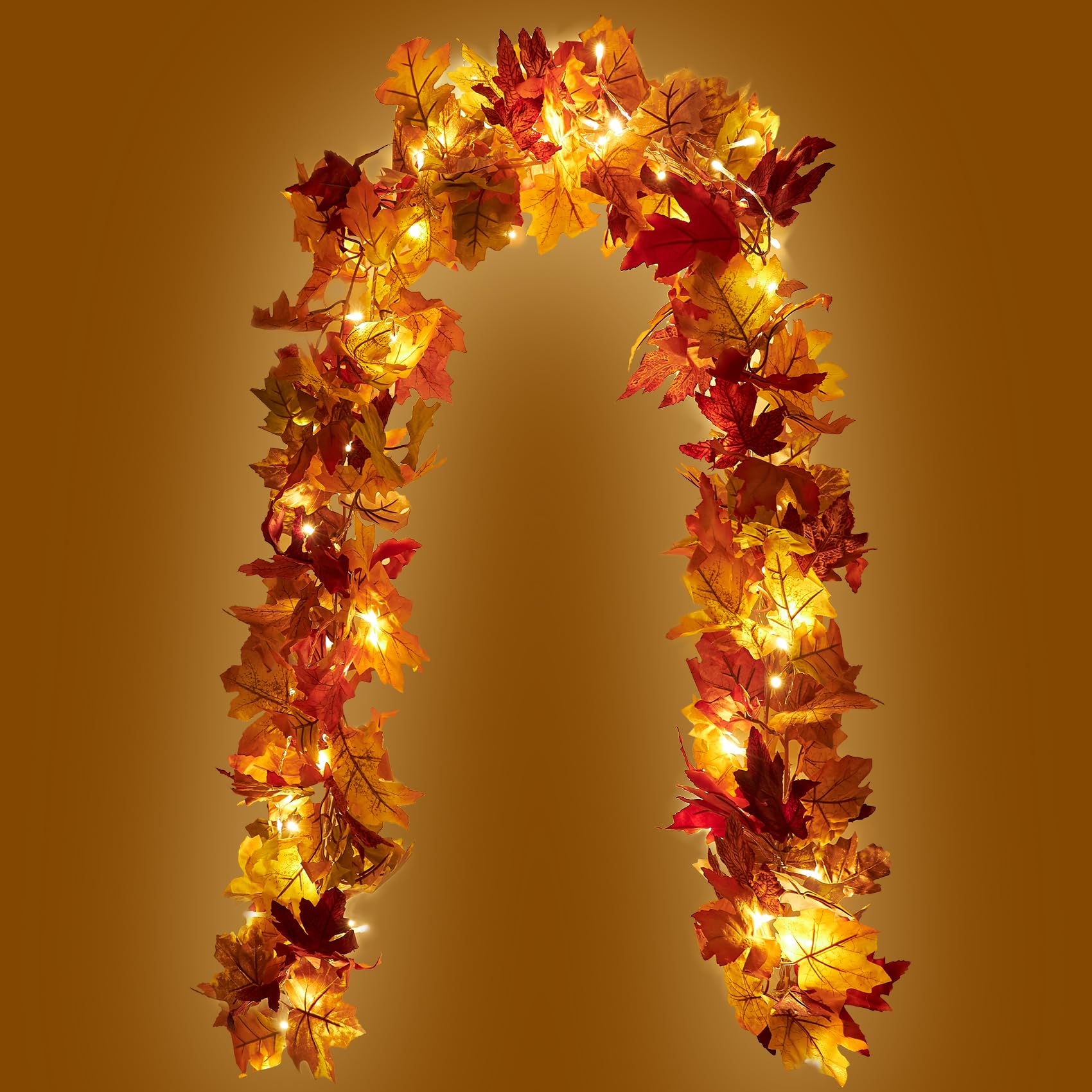 COOLUCK 2 Stück Herbst Girlande - 176cm/Stück Herbstgirlande mit Licht, Ahornblätter Herbstdeko für Innen & Außen, Zuhause, Garten, Hochzeit, Kamin, Balkon, Party Angebot bei HelloDeals