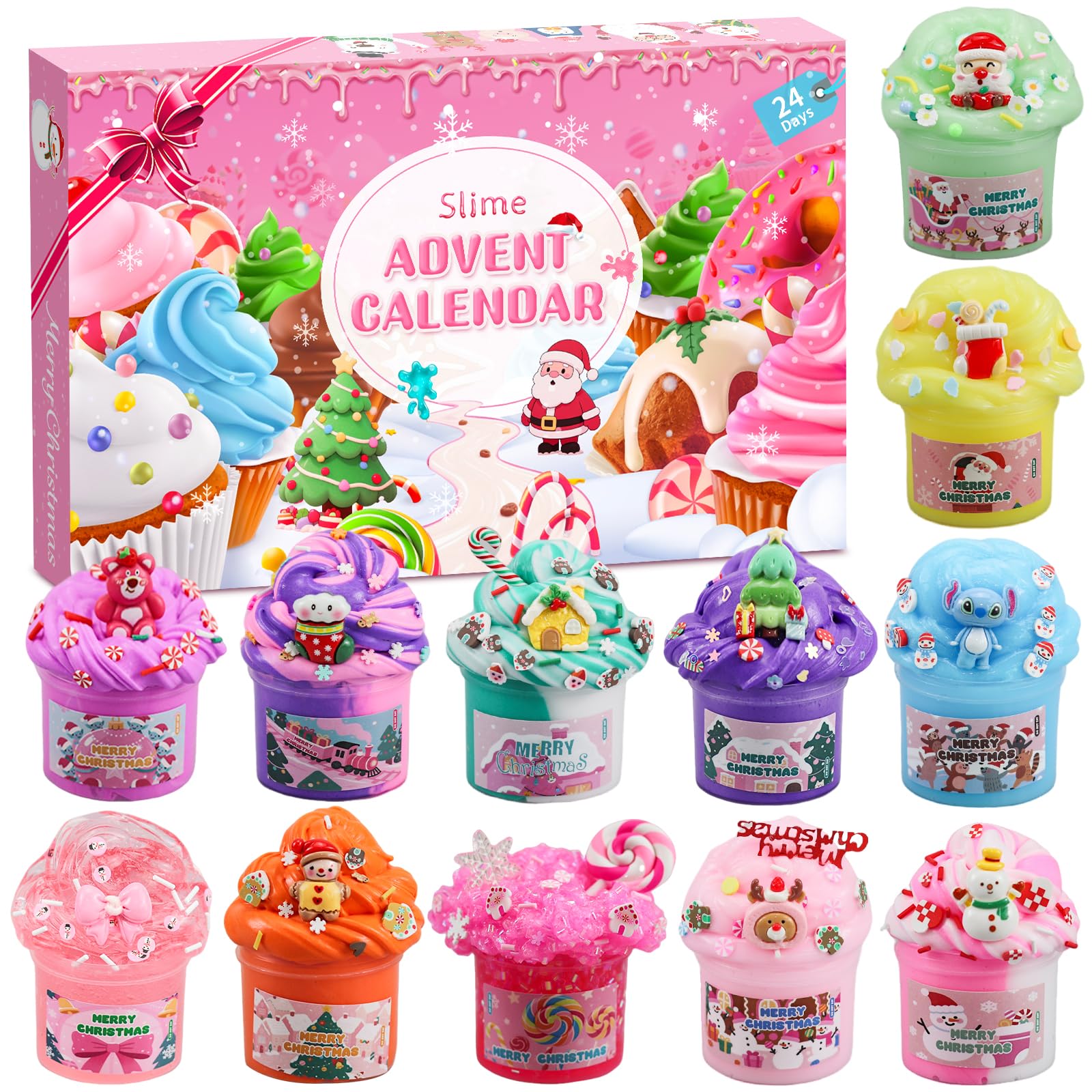 Schleim Adventskalender 2025 für Kinder,24-Tage-Countdown Slime Weihnachtskalender Kinder,12 Stück Weihnachten Überraschungen Geschenk Schleim Kit für 3 4 5 6 7 8 9 10 11 Jahre Jungen Mädchen (Pink) Angebot bei HelloDeals