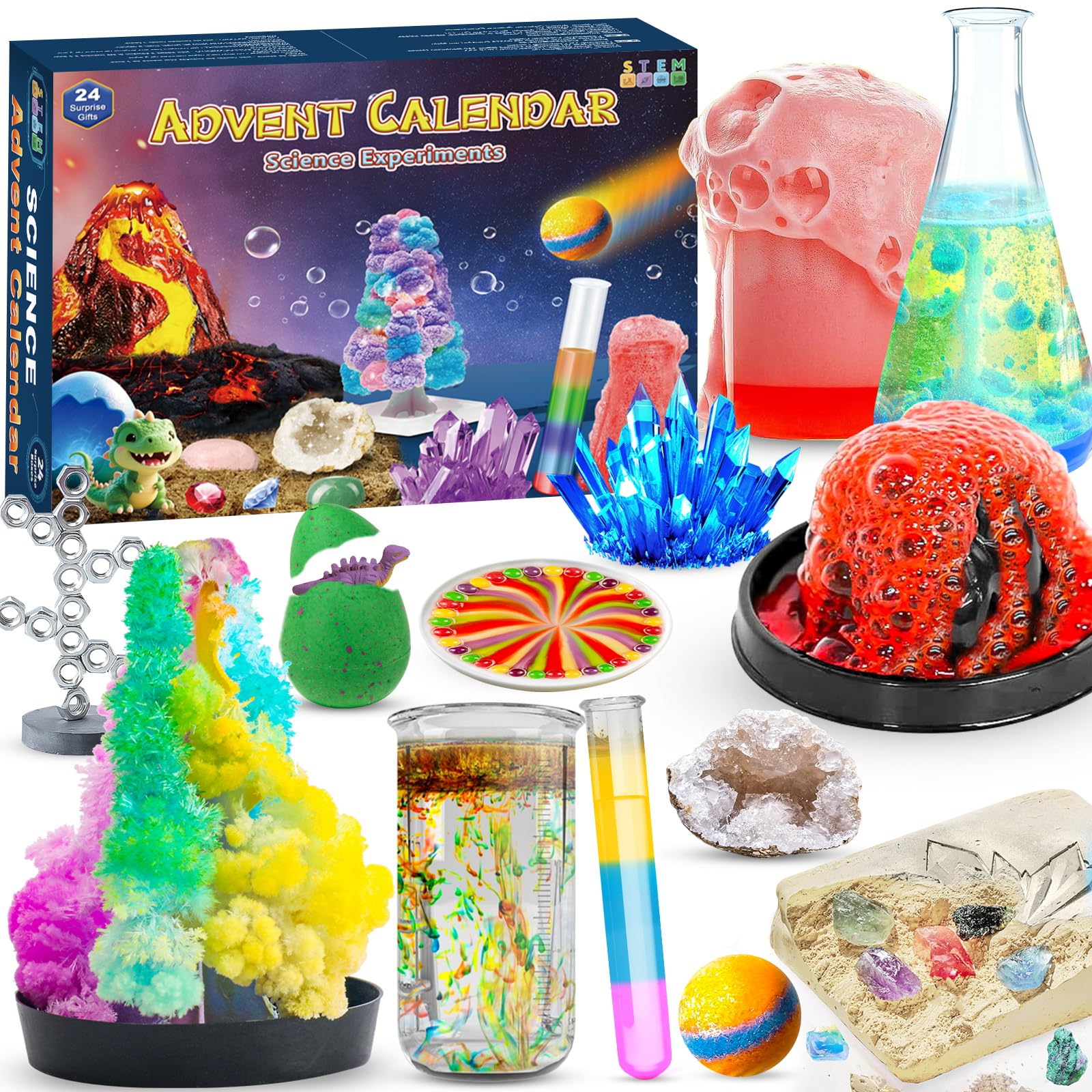 Experimente Adventskalender 2025 Kinder - 24-tägiger Weihnachtskalender mit Kristalle Züchten, Edelsteinen,Chemie-Sets | STEM Lernspielzeug ab 4-6-8-12 Jahre für Jungen Mädchen | Geschenk Idee Angebot bei HelloDeals