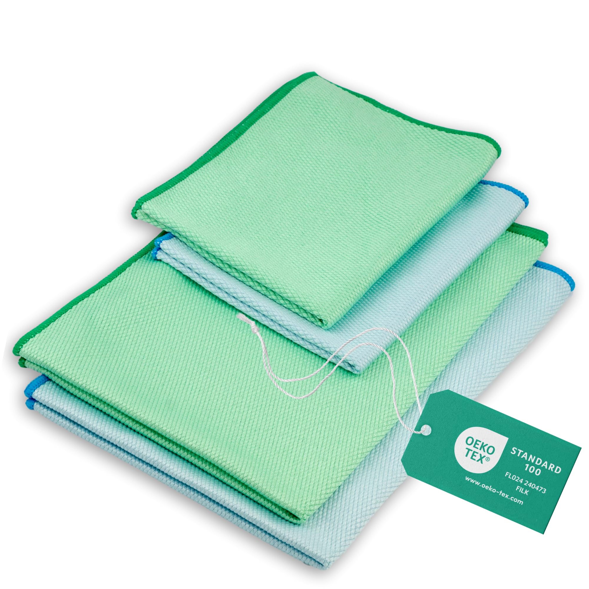 ELEXACLEAN Fenstertuch streifenfrei, Mikrofaser Scheibentuch (4 Stück, 60x40 cm & 40x30 cm) Oeko-TEX® Standard 100 - Glas Putztücher 4er Set, 60x40cm & 40x30cm Grün / Blau Angebot bei HelloDeals