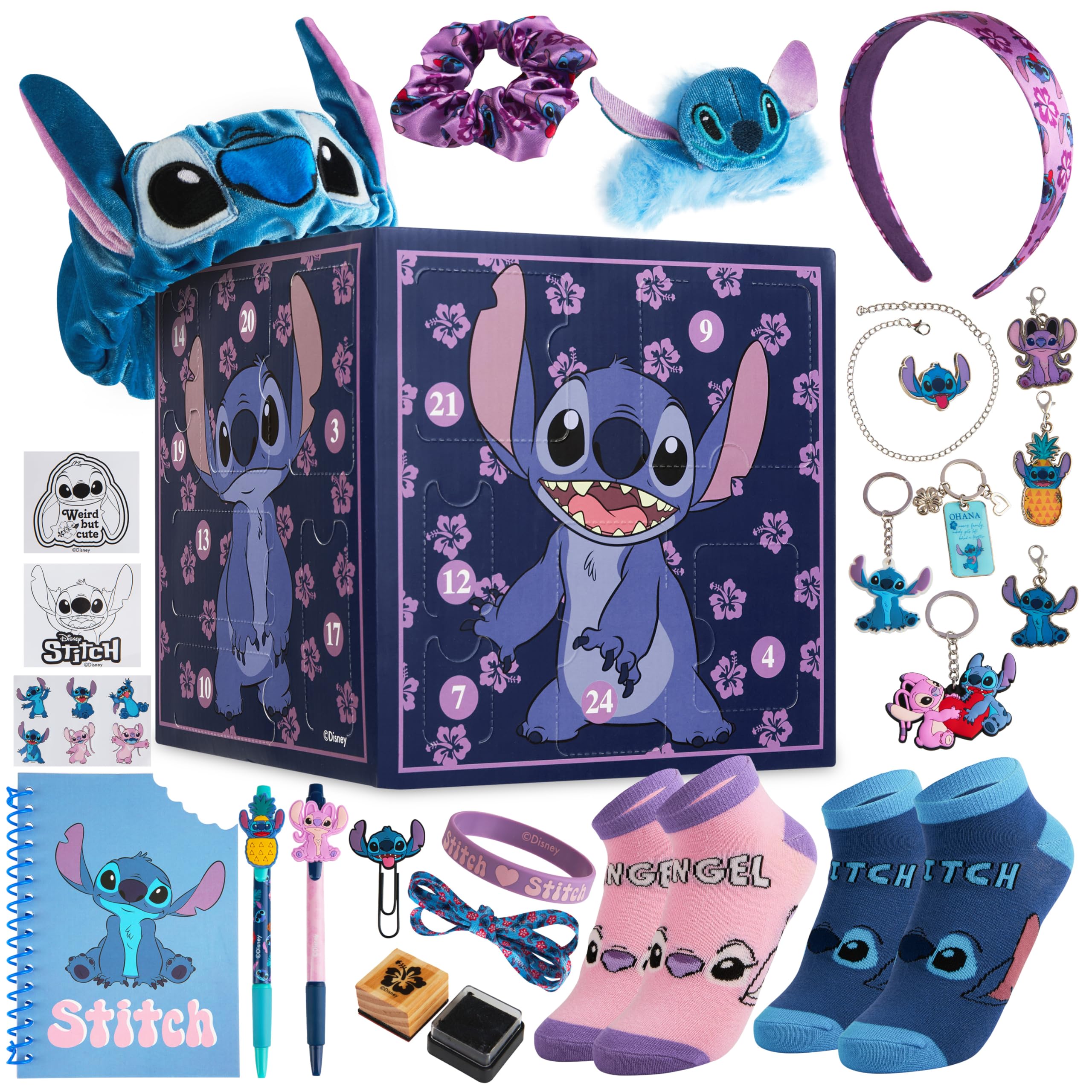 Disney Stitch Adventskalender 2025 Kinder Jugendliche Weihnachtskalender mit 24 Überraschungen Schreibwaren oder Haarschmuck Mädchen Geschenk Idee (Lila Stitch Würfel) Angebot bei HelloDeals