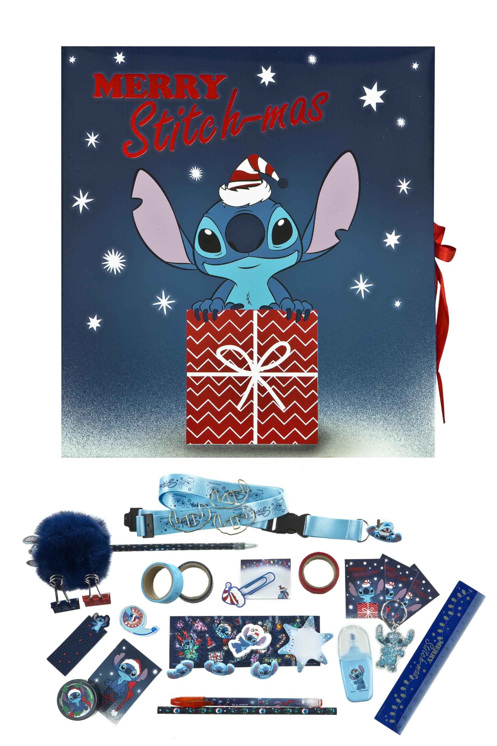Undercover - Adventskalender Disney Stitch - Faltbare Box mit Schleife - 24 kreative Überraschungen - Bastelmaterialien und Schreibwaren - Geschenkartikel Angebot bei HelloDeals