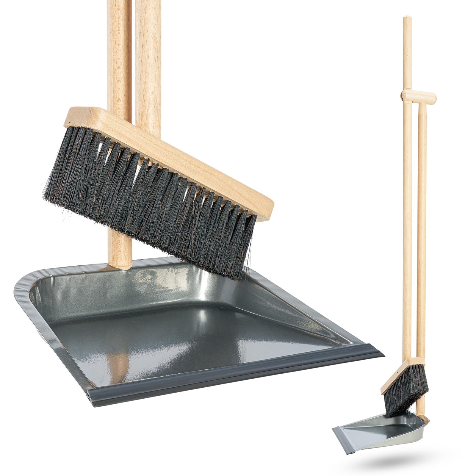 Stehkehrgarnitur Faule Grete aus Holz Buchenholz Stahlblechschaufel Kehrgarnitur Rosshaarmischung Angebot bei HelloDeals