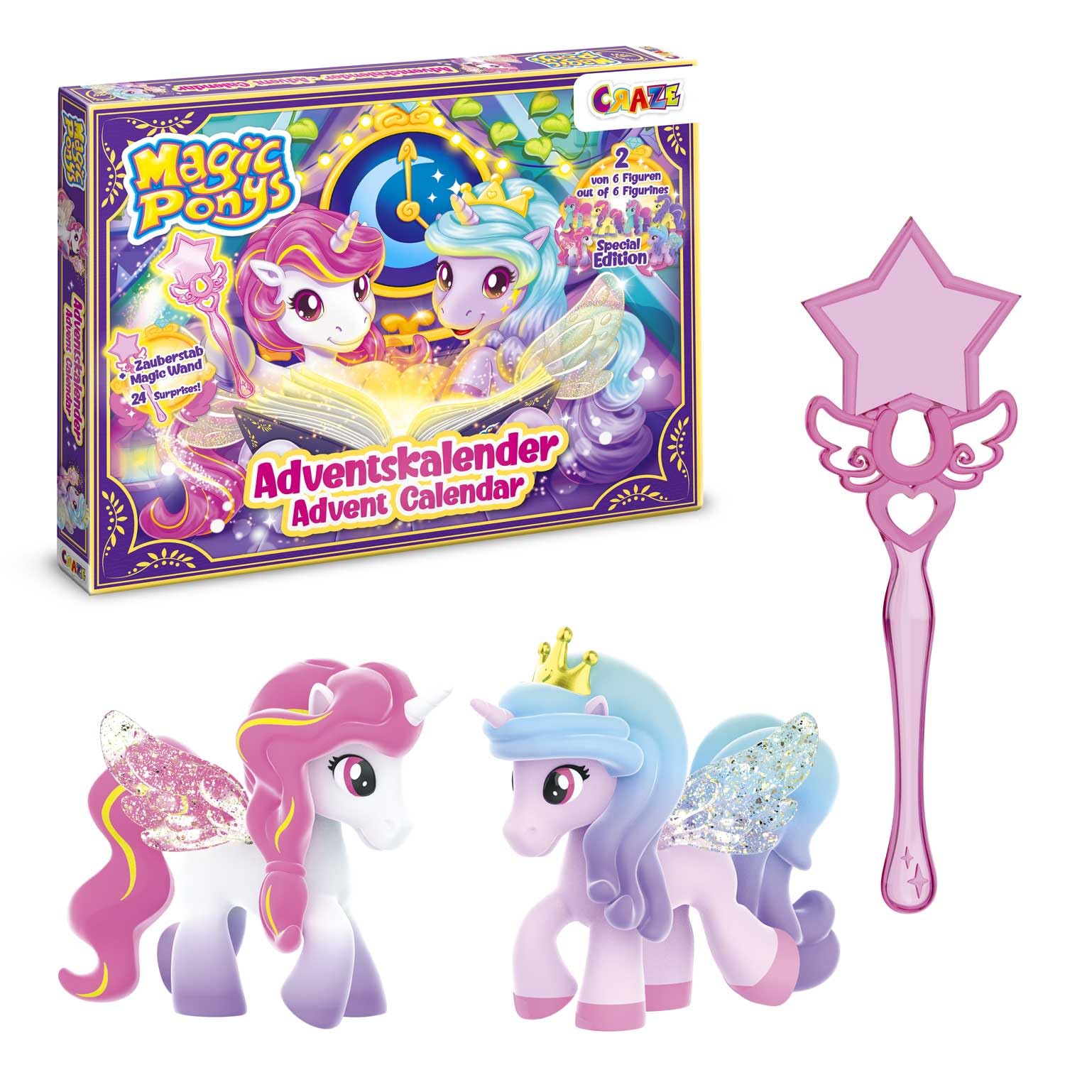 CRAZE MAGIC PONYS Adventskalender für Kinder, Spielzeug Adventskalender Mädchen mit 2x Pony Figuren& Zubehör Angebot bei HelloDeals