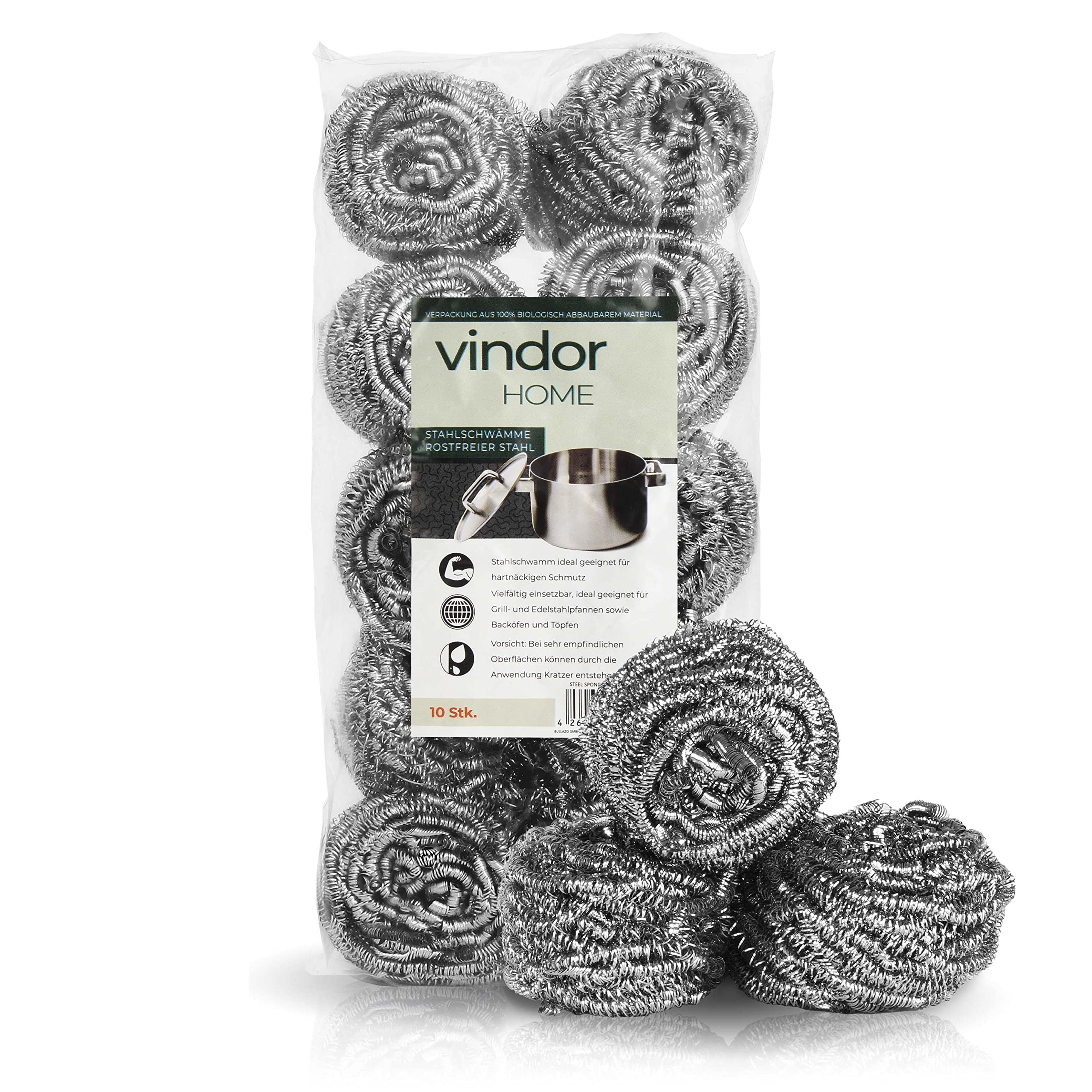 VINDOR Stahlschwämme – Topfreiniger aus rostfreiem Edelstahl, löst hartnäckige Verschmutzungen, 10 Spülschwämme Angebot bei HelloDeals