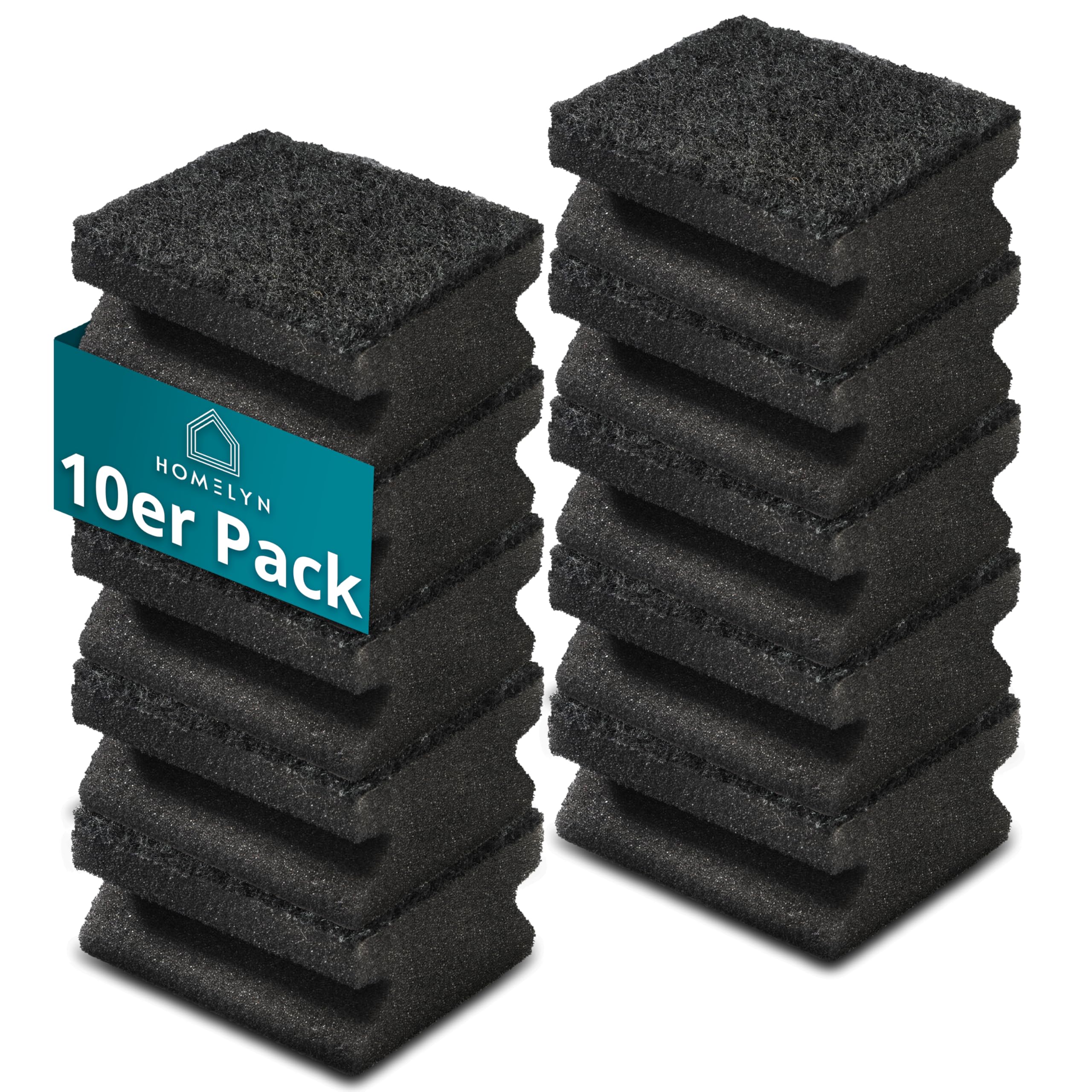 HOMELYN Spülschwämme 10er Pack, 4x7x9 cm I Schwarz I Zweilagig, Weiche Seite & Scheuerseite I Für Töpfe, Pfannen & Geschirr I Küchenhelfer I Reinigungsschwamm I Küchenschwamm I Putzschwamm Angebot bei HelloDeals