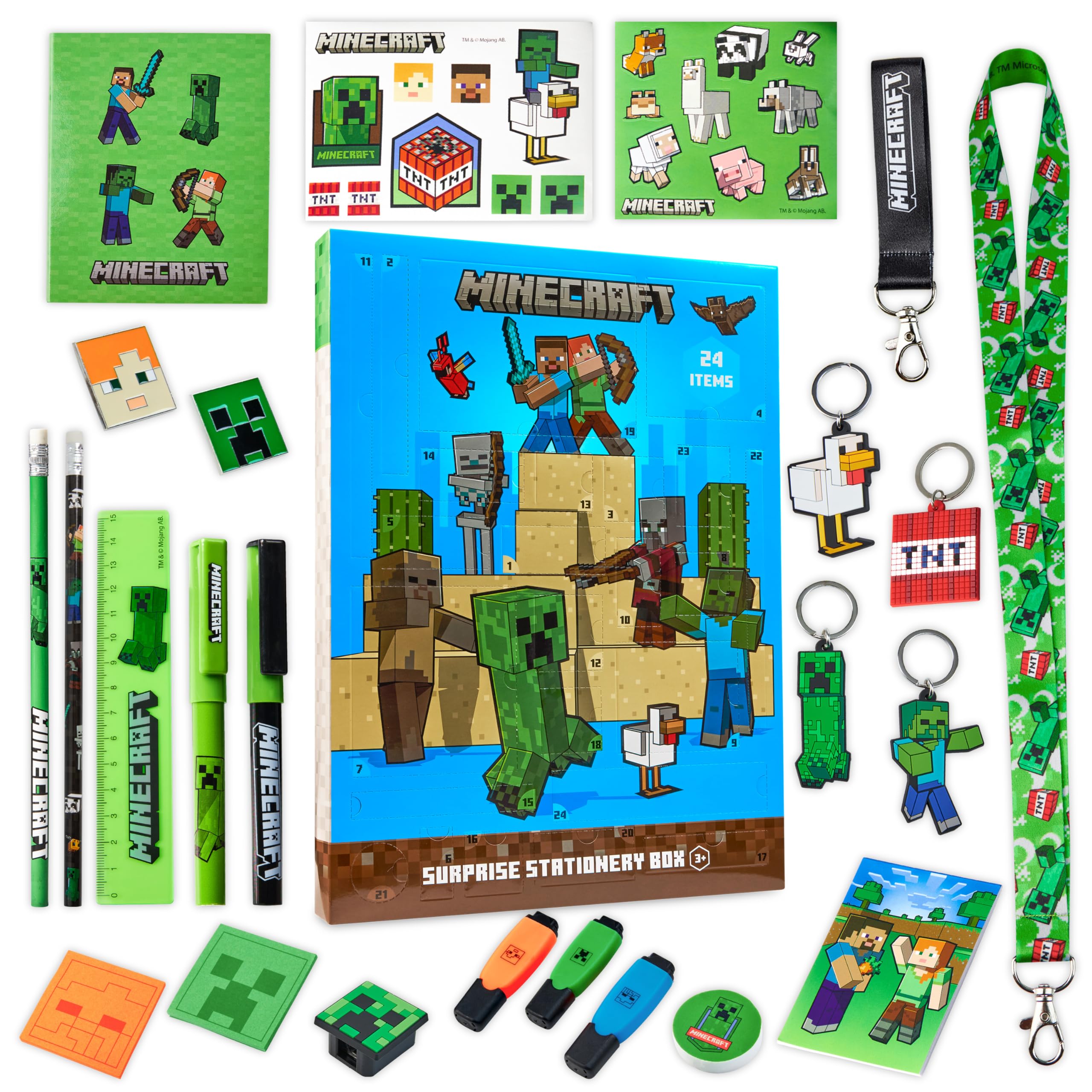 Minecraft Adventskalender 2025 Kinder Jugendliche 24 Überraschungen Schreibwaren Creeper Spielzeug für Kinder Weihnachtskalender Geschenk Idee (Blau/Grün) Angebot bei HelloDeals