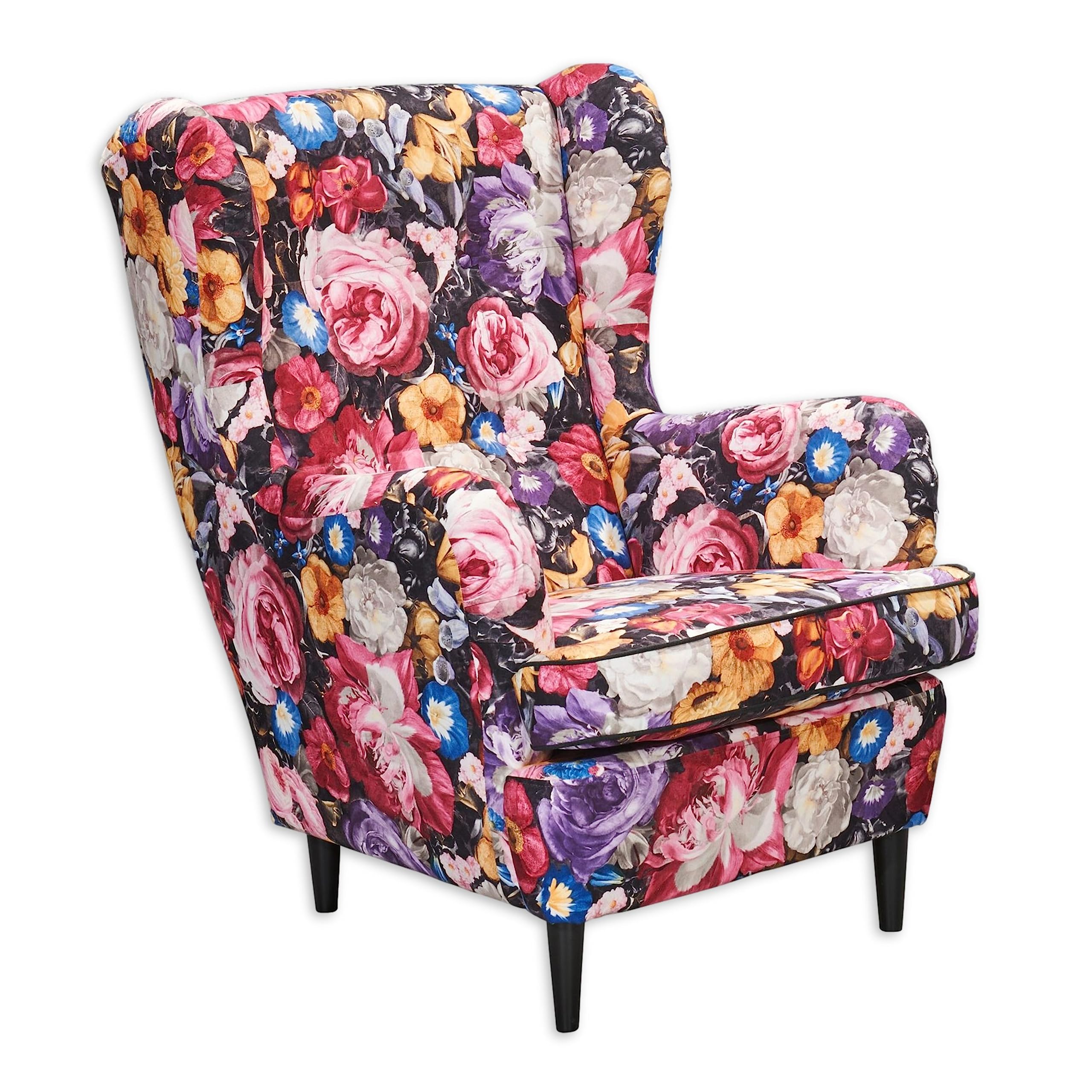 LAUREL Ohrensessel mit geknöpfter Polsterung und floralem Muster - Vintage Wohnzimmer Sessel mit Massivholz Füßen - 78 x 102 x 98 cm (B/H/T) 98T x 79B x 102H cm Angebot bei HelloDeals