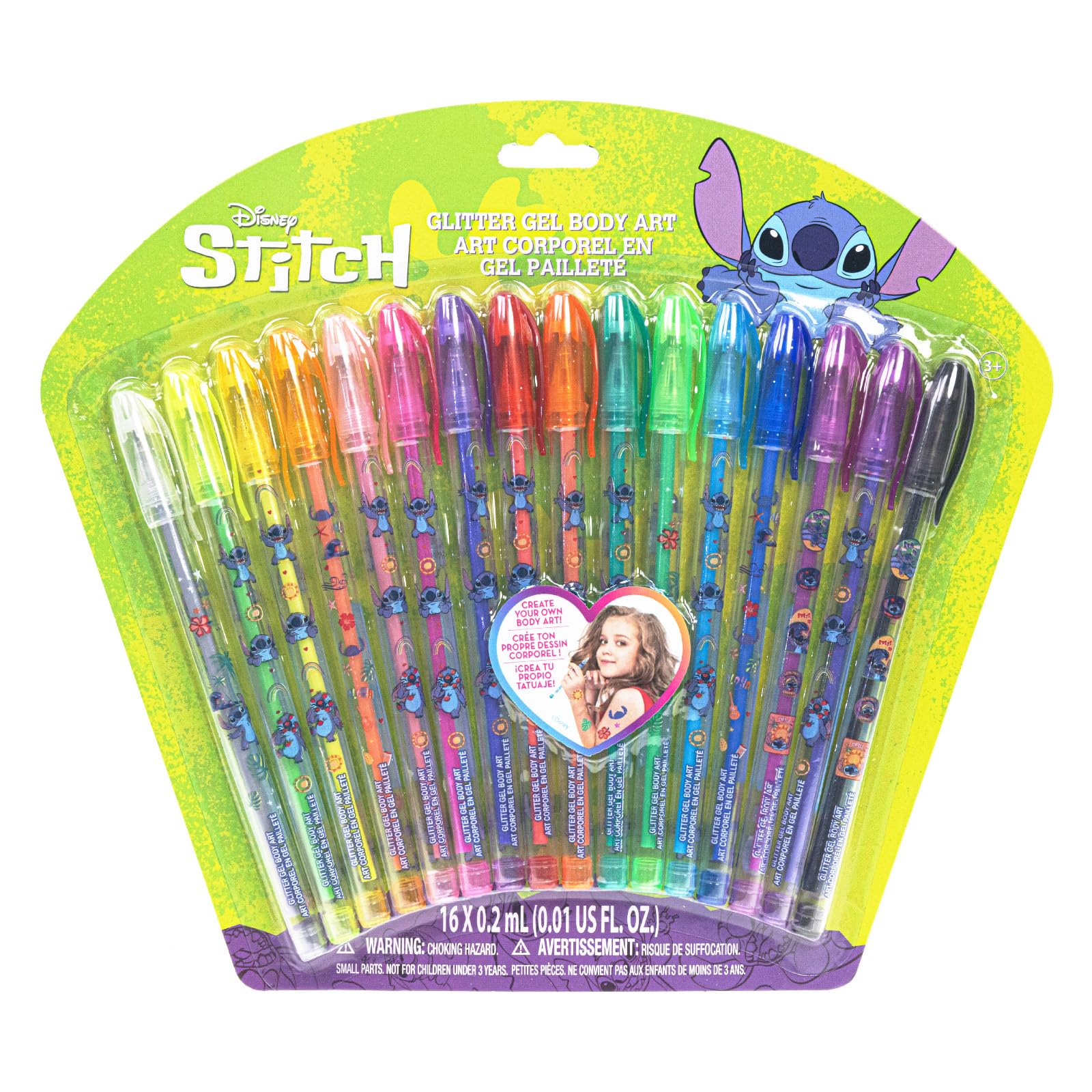 16-teiliges set mit Glitzerstiften zum Bemalen des Körpers in glitzernden und leuchtenden Farben von Townley Girl, für Kinder ab 3 Jahren (Stitch) Angebot bei HelloDeals