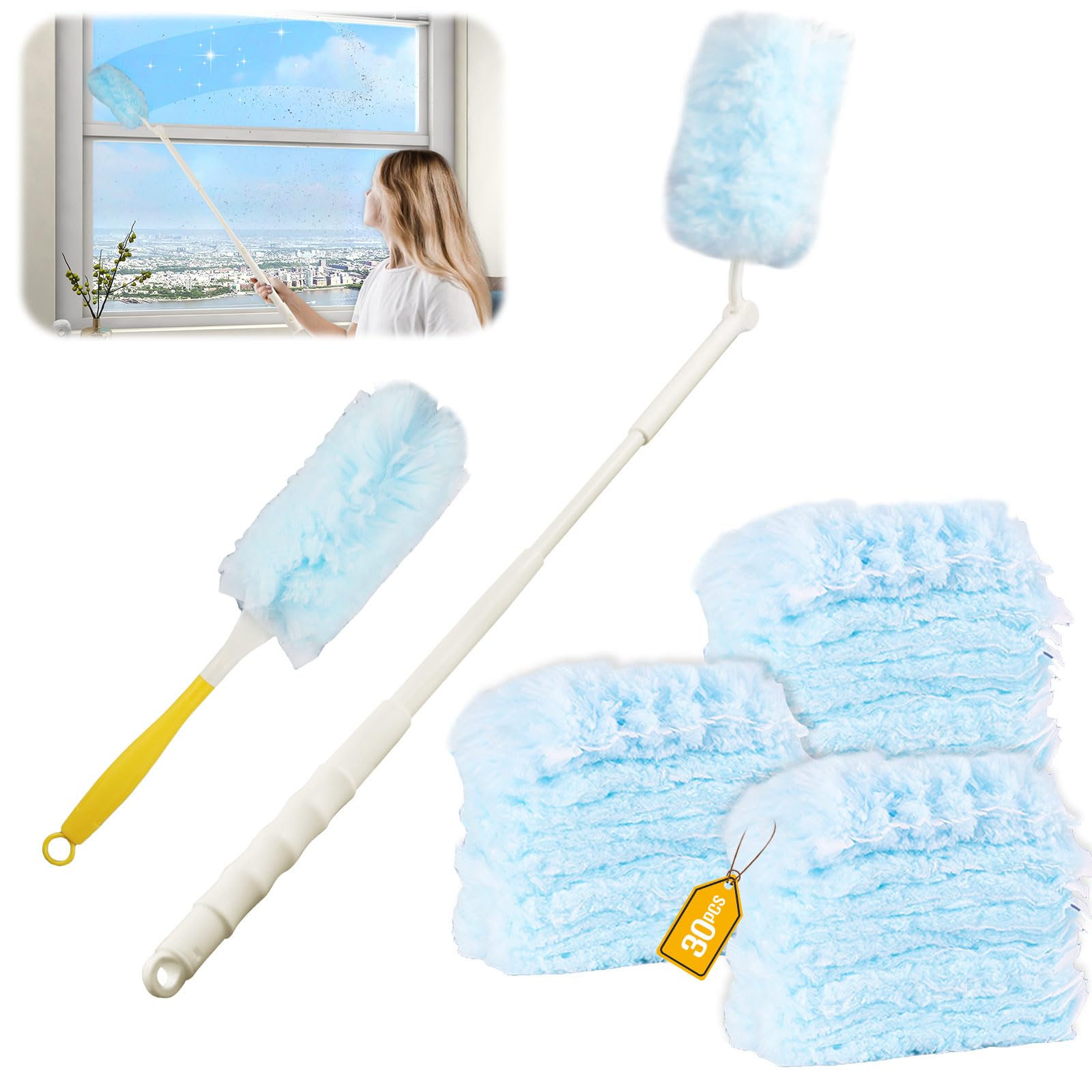 32 Stück für Swiffer Duster Staubmagnet Nachfüllpack Set,360° für Swiffer Staubwedel Teleskop Starterset, für Swiffer Staubwischer mit Teleskopstange, für Allergene, Tierhaare, Reinigung, Gegen Staub Angebot bei HelloDeals