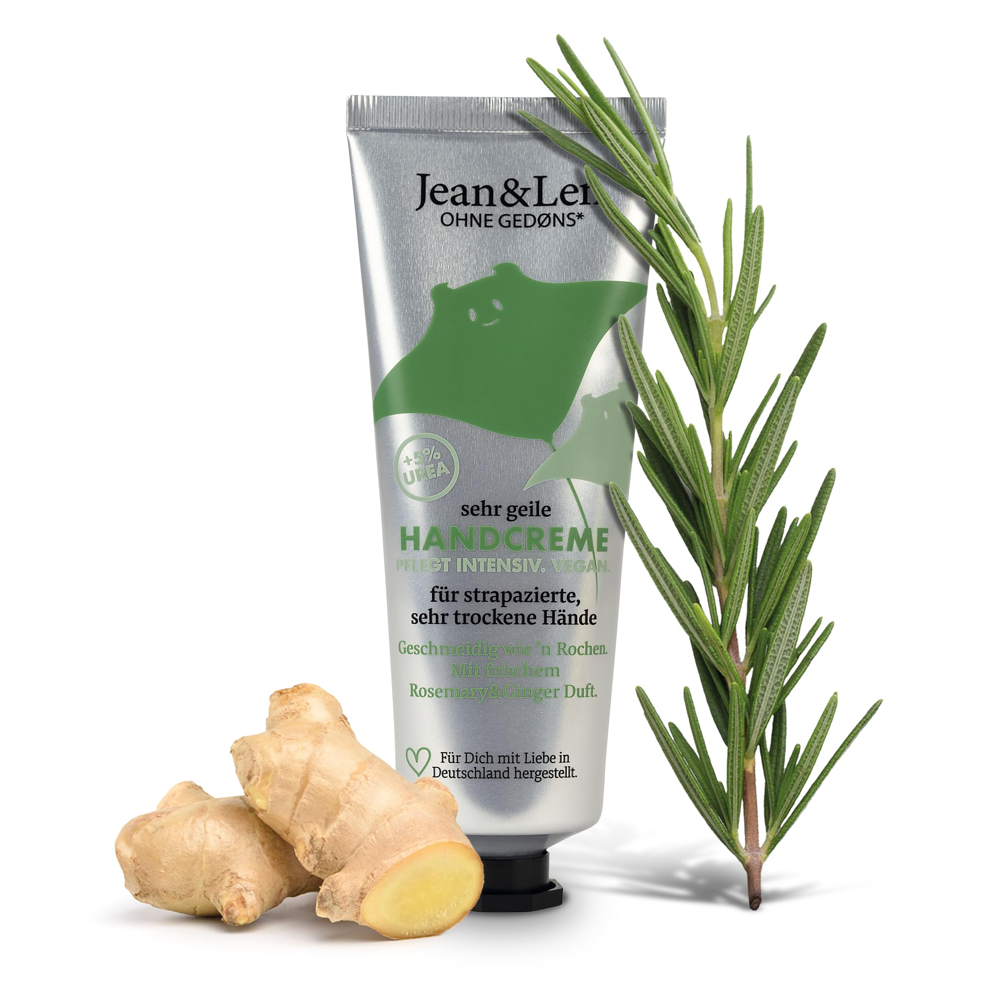 Jean & Len Sehr geile Handcreme Rosemary & Ginger, mit Urea, Handpflege für trockene und rissige Hände, spendet Feuchtigkeit und pflegt intensiv, ohne Parabene & Silikone, Handcreme Tube, vegan, 75 ml Rosemary & Ginger 75 ml (1er Pack) Angebot bei HelloDeals
