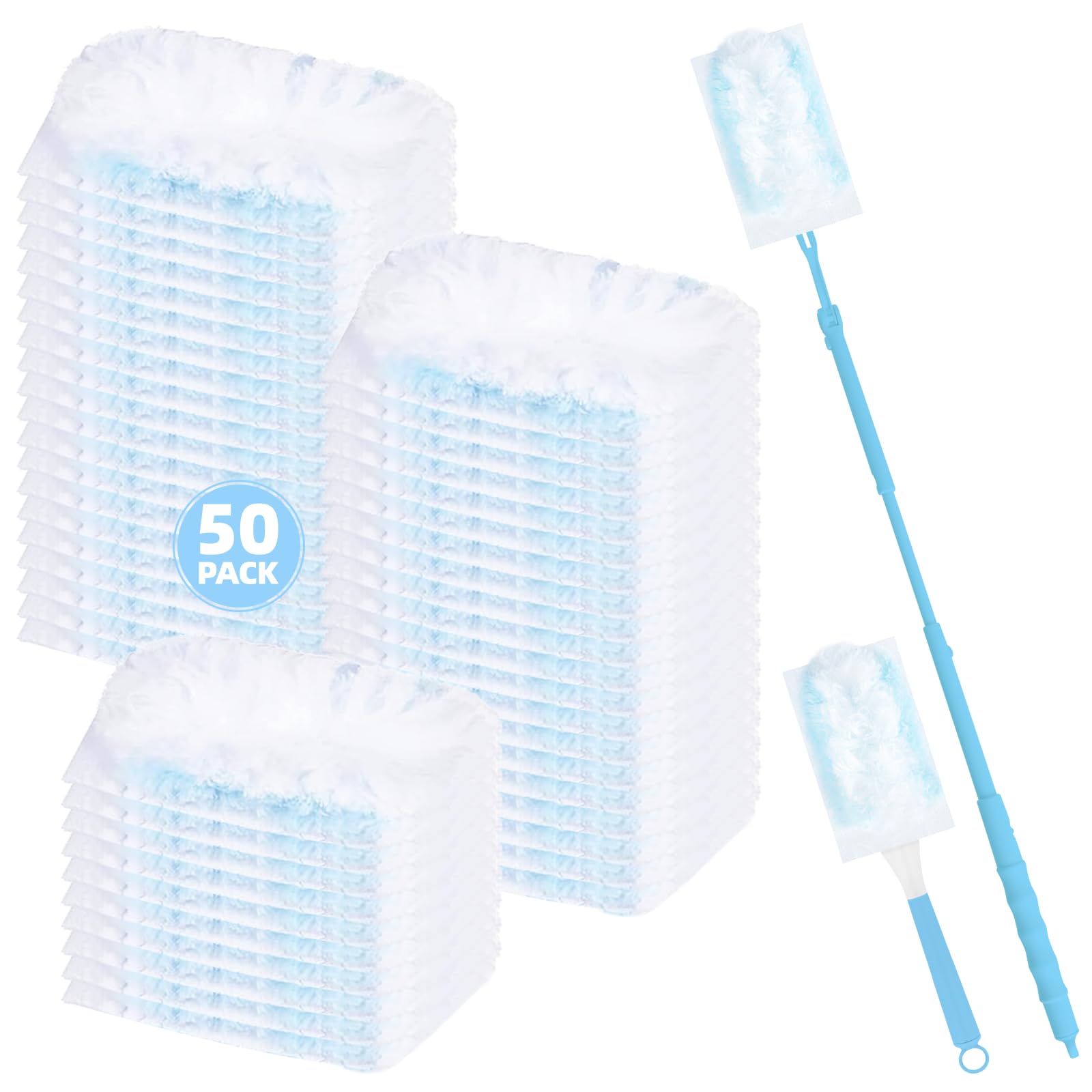 Nicemiya 52 Stück Staubmagnet Kompatibel mit Swiffer Staubmagnet Nachfüllpack,Einweg Magnet Staubwedel für Swiffer Duster, zur Reinigen von Tierhaare Staub Schmutz (50 Tücher + 2 Griffe, Blau) Angebot bei HelloDeals