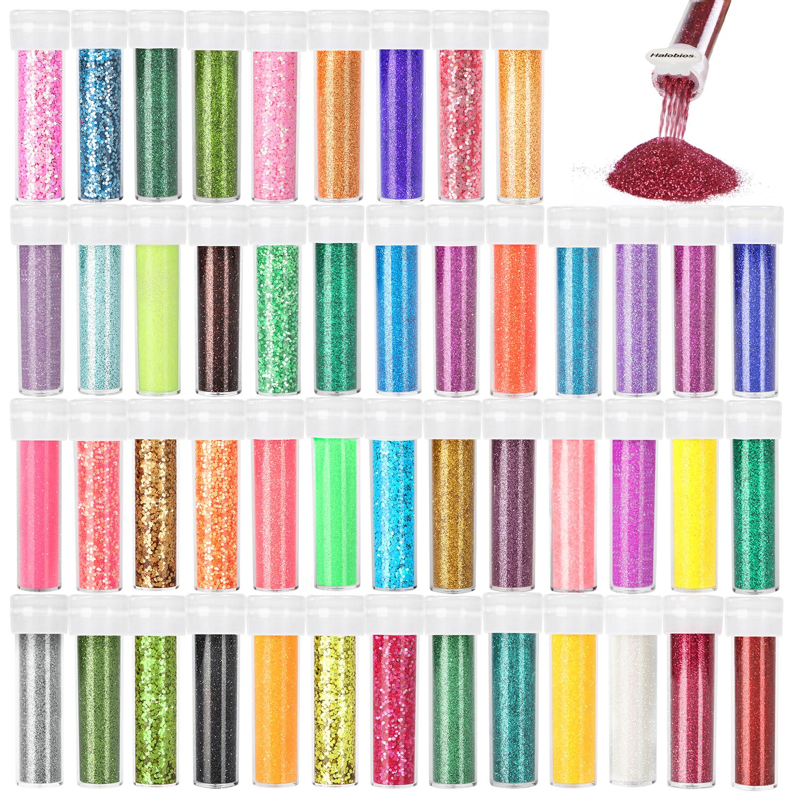 Halobios Feiner Glitzer in 48 leuchtenden Farben, Bastelglitzer für Party und Kunstunterricht, Körpernagelglitzer für Bühnen-Make-up Feiner and Chucky Glitzer Angebot bei HelloDeals