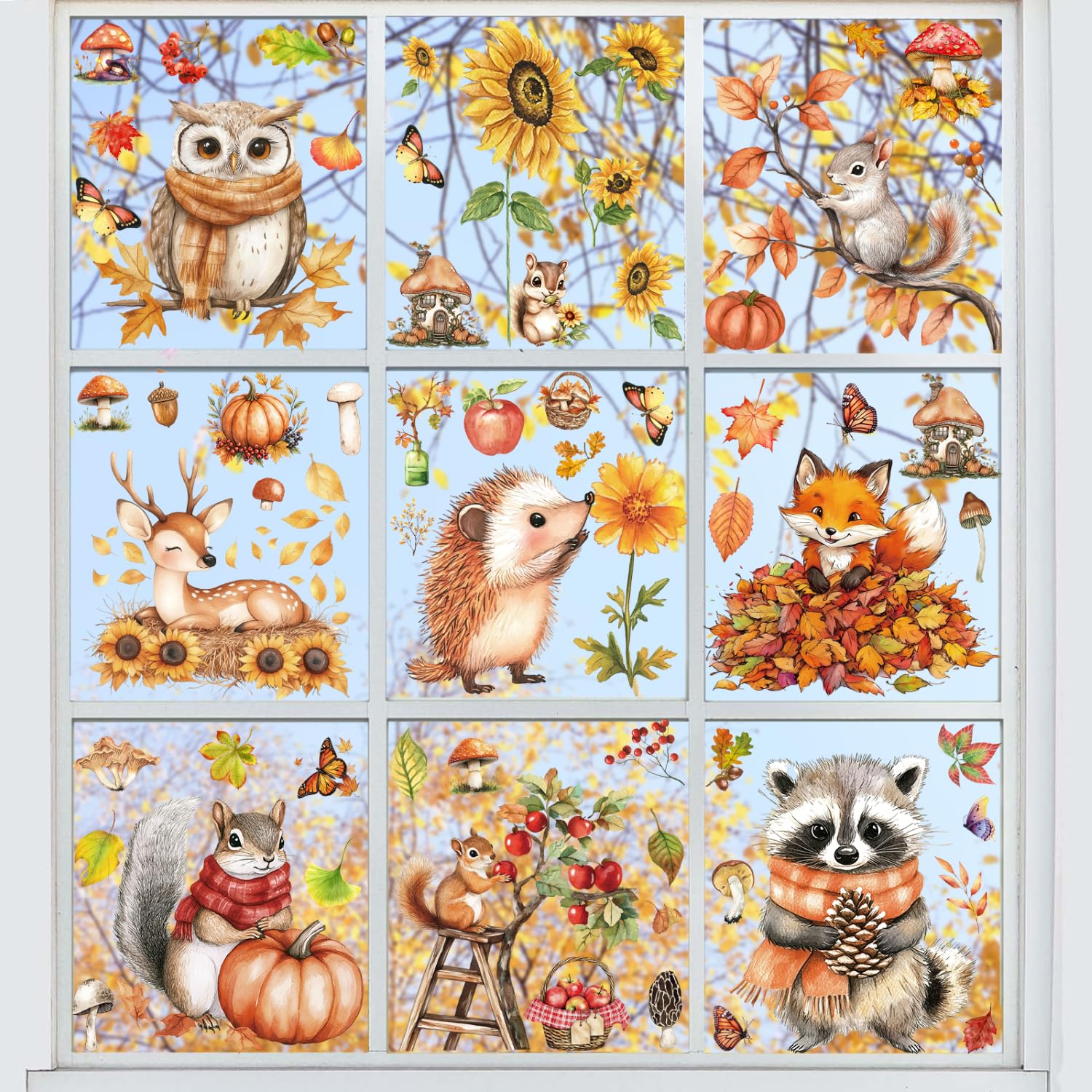 Fensterbilder Herbst Selbstklebend, SILARLAIT Fenstersticker Herbstwald Statisch & Doppelseitige & Wiederverwendbare, Fensteraufkleber Herbst Fensterdeko, Herbstdeko Fenster Angebot bei HelloDeals