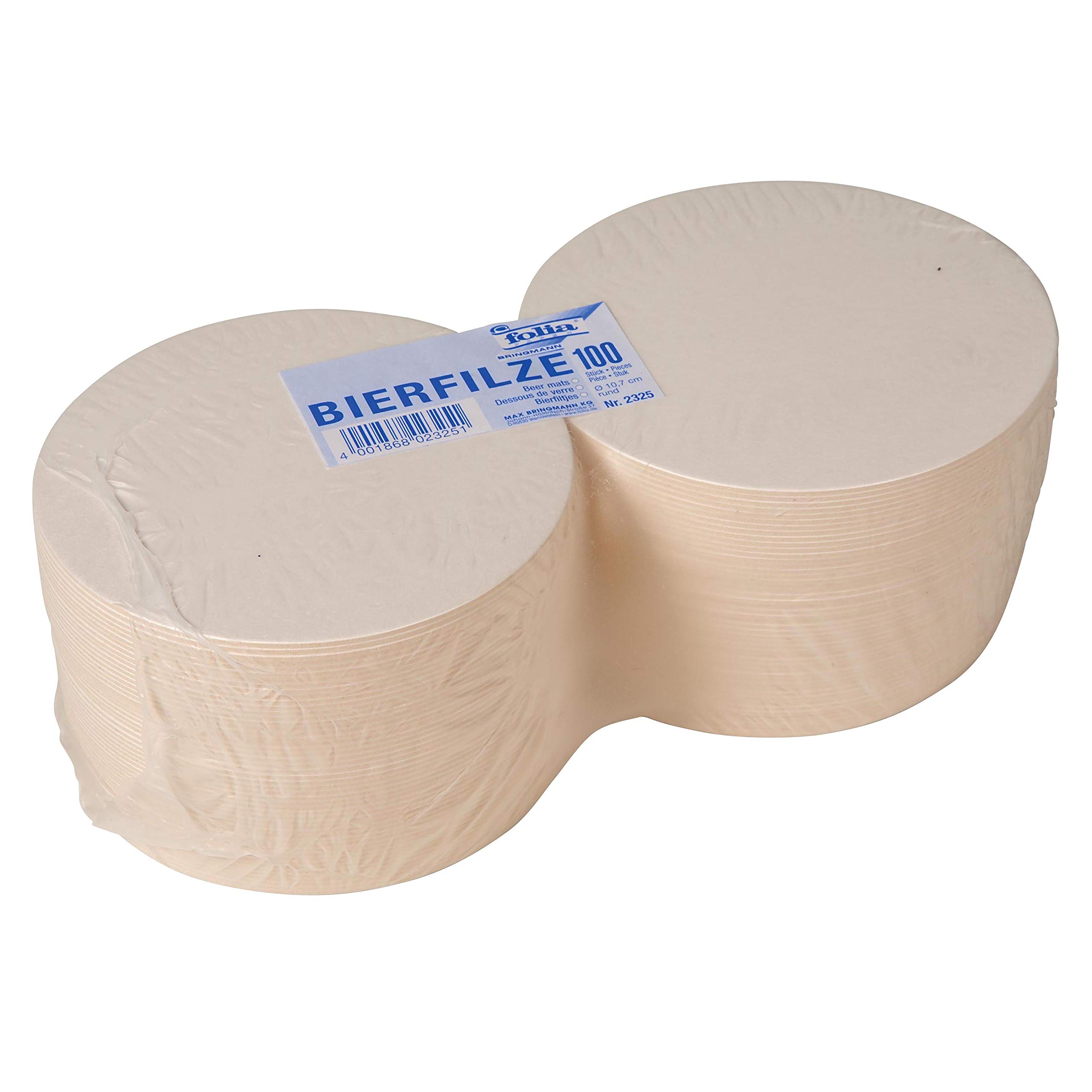 folia 2325 - Blanko Bierdeckel, Bierfilze, rund, Durchmesser 10,7 cm, 100 Stück - unbedruckt zum Selbstgestalten Angebot bei HelloDeals