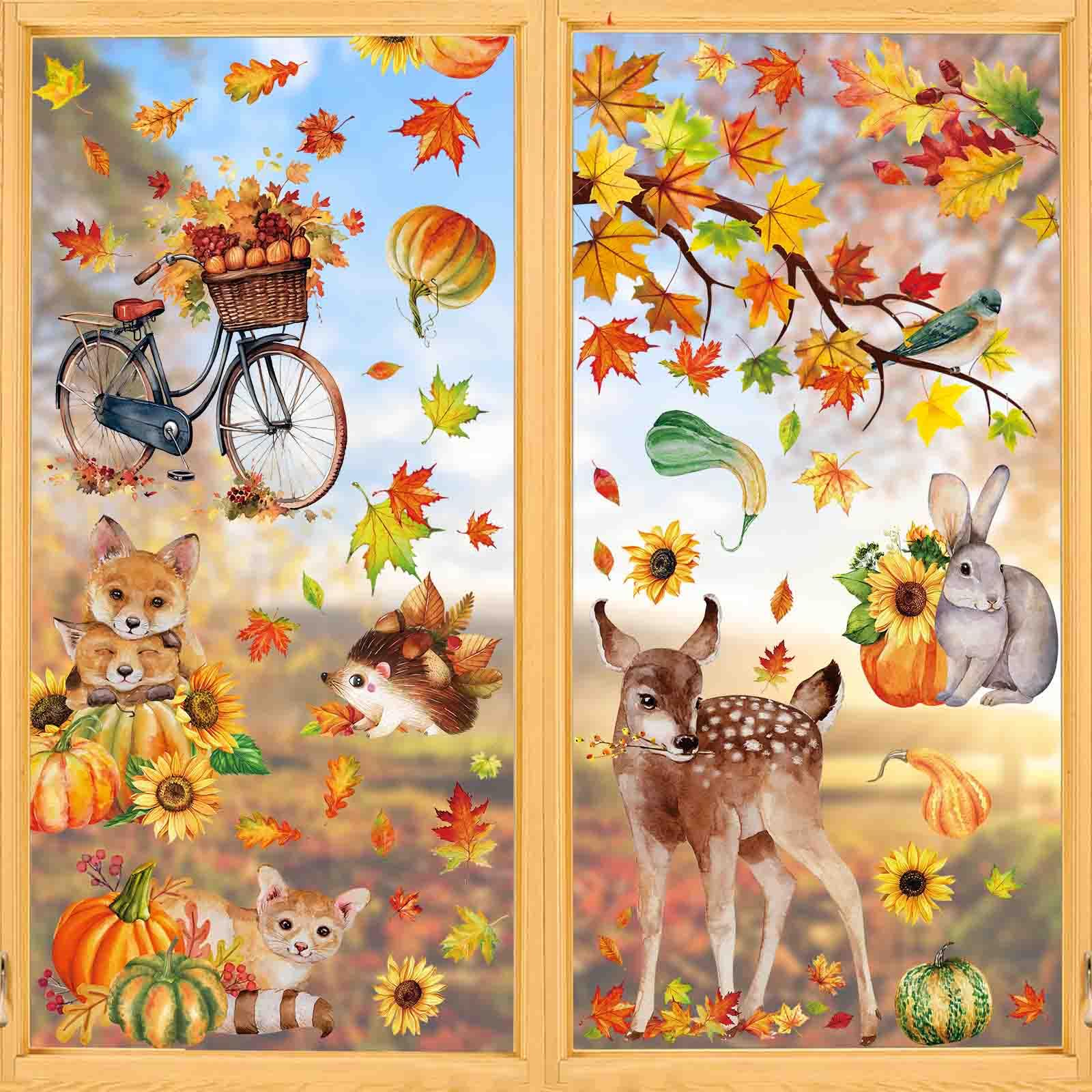 9 Stück Herbstdeko Fensterbilder Herbst Selbstklebend, Erntedankfest Fensterufkleber Kleintiere Blätter, Fensterdeko Herbst Kinderzimmer Cafe Angebot bei HelloDeals