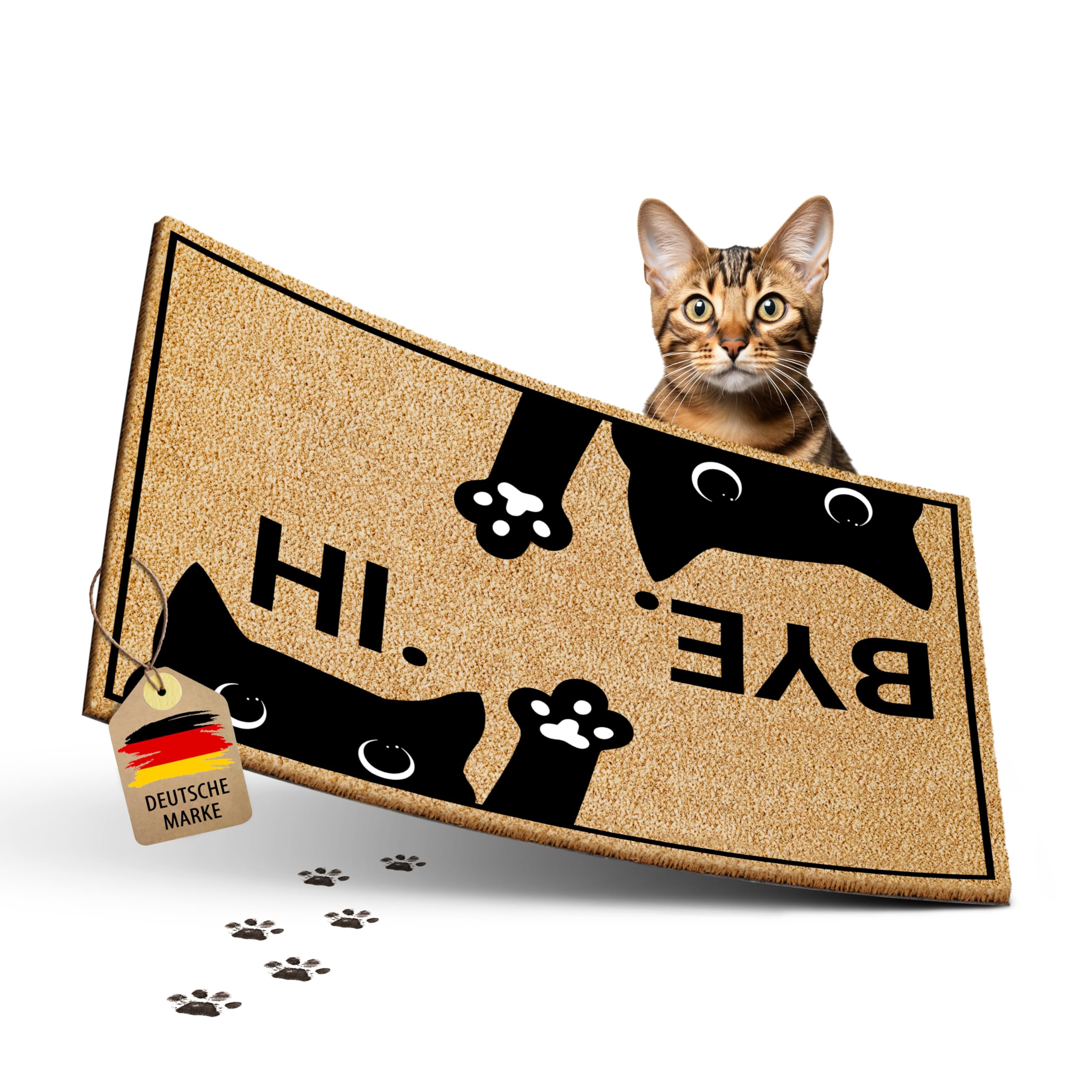 ElbFuchs® Fußmatte Katze Kokos 60x40cm | HI & Bye Katze | [EXTRA LANGLEBIG & rutschfest] | Kokosmatte Fussmatte lustig Aussen & Innen | Fußabtreter für Haustür | Fußmatte witzig Katzenmotiv 01 Hi & Bye - Katze 60 x 40 cm Angebot bei HelloDeals