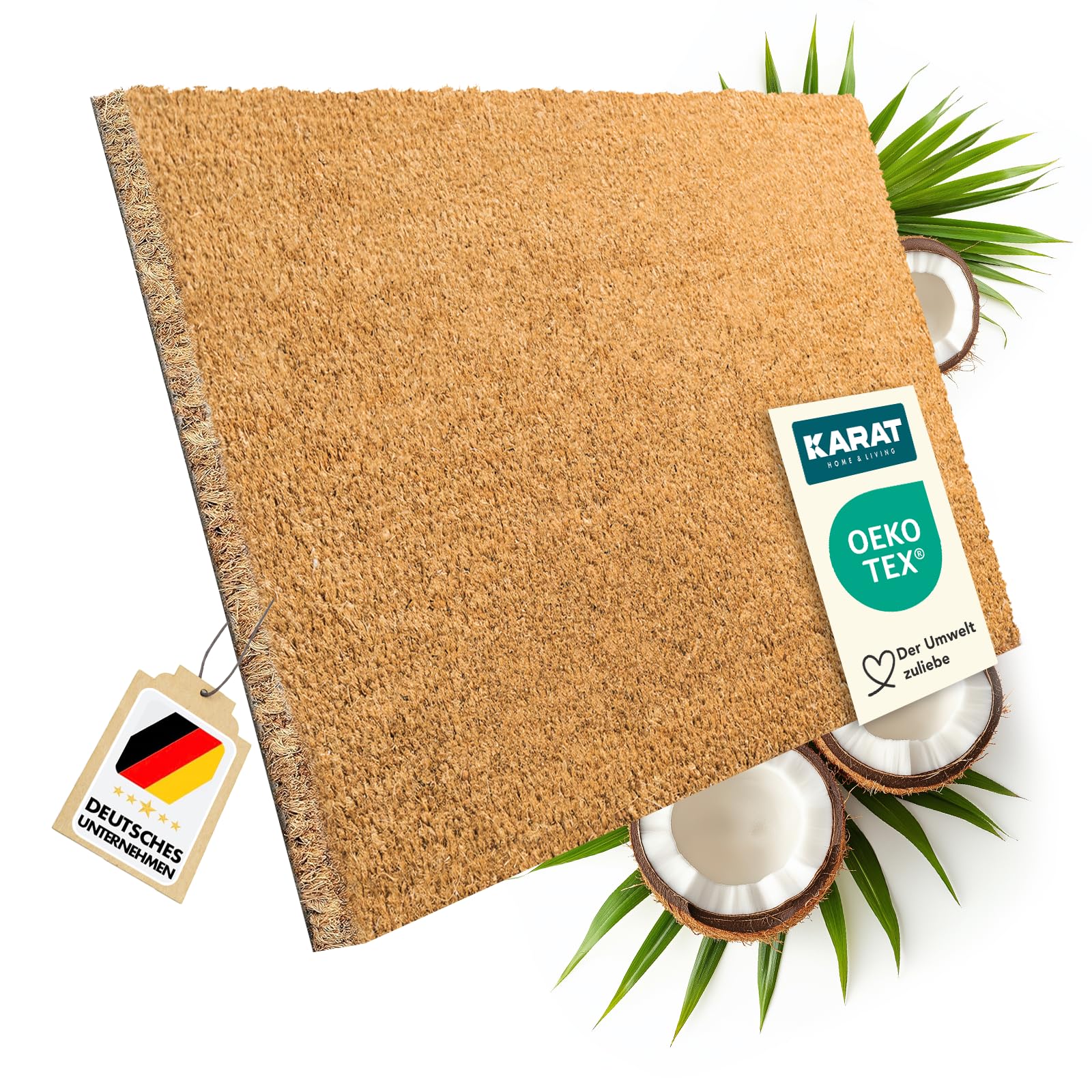 KARAT Fußmatte für Außen und Innen, 60x90 cm Natur 17mm Höhe, Türmatte aus Kokos, Schmutzfangmatte, Kokosmatte mit Rutschfester Rückseite für Haustür, Eingang 60 x 90 cm Natur Angebot bei HelloDeals