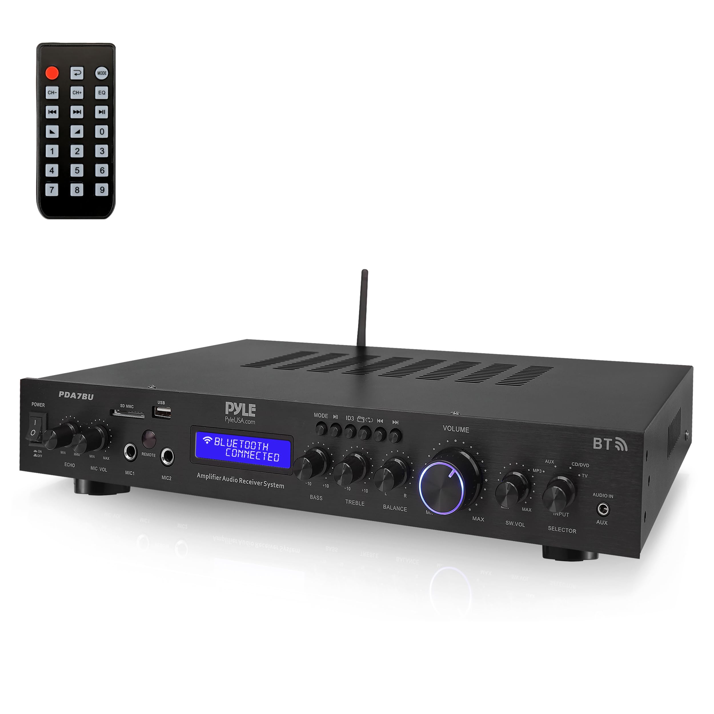 Pyle Verstärker, 200W HiFi Verstärker, Stereo Receiver- 5 Kanäle MP3/USB/SD/AUX/UKW-Radio, Bluetooth Empfänger, Amplifier, Streaming & Audio Verstärker- mit Surround-Lautsprecherausgang, Für Heimkino Basic Features - EU Angebot bei HelloDeals