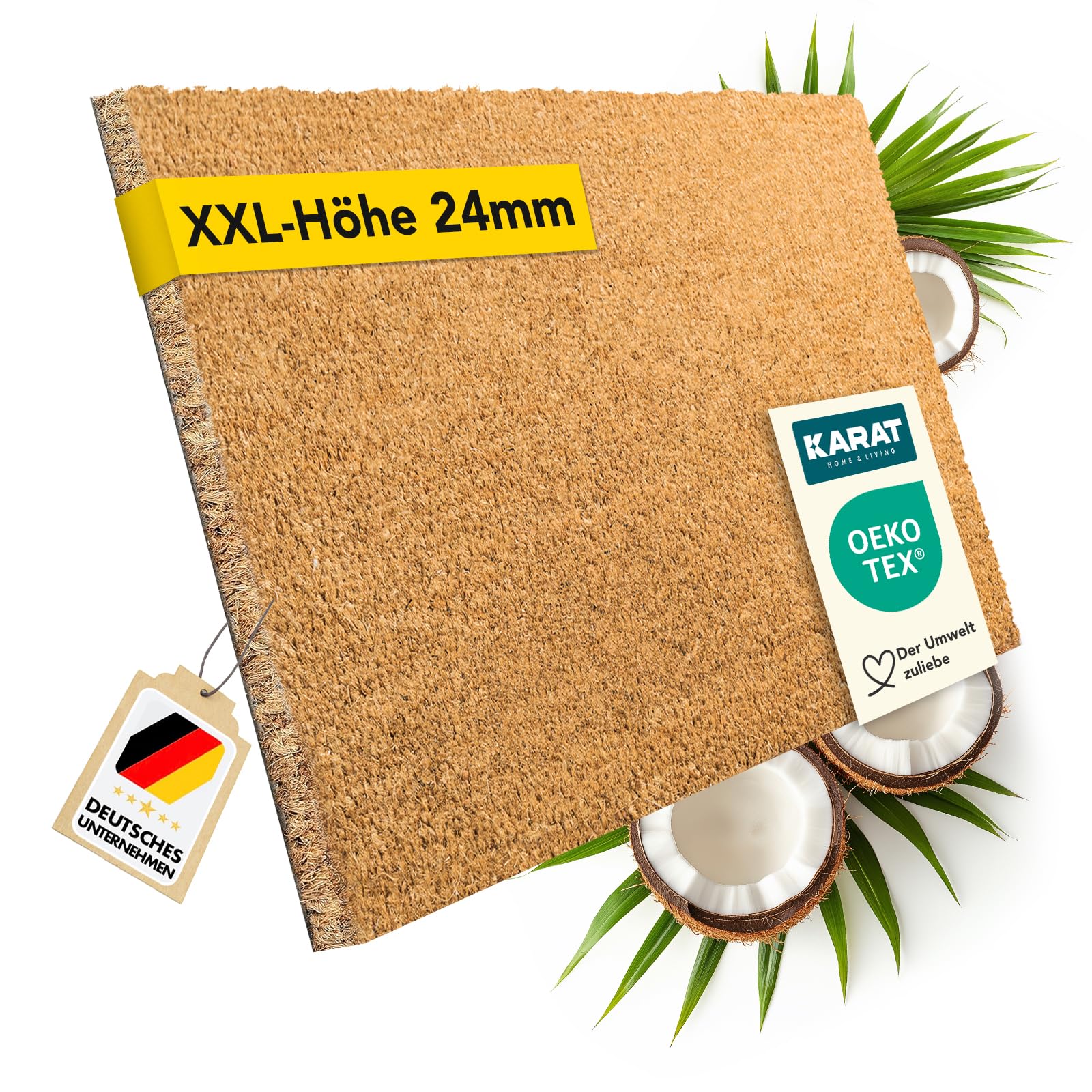 KARAT Fußmatte für Außen und Innen, 60x90 cm Natur XXL-Höhe 24mm, extra Dicke Türmate aus Kokos, Schmutzfangmatte, Kokosmatte mit Rutschfester Rückseite für Haustür, Eingang 60 x 90 cm Natur Angebot bei HelloDeals