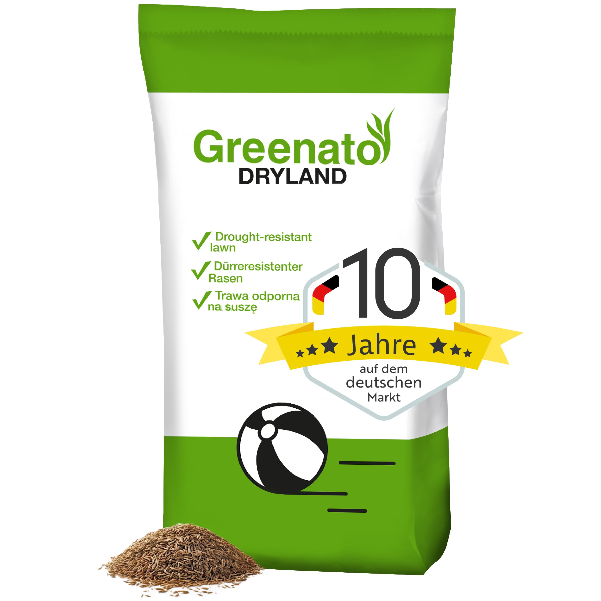 Rasensamen trockenresistent Greenato Dryland 5kg – Trockenrasen Rasensamen schnellkeimend Frühjahr und Herbst Grassamen Unkrautvernichter Rasen Rasensaat - ideal für eine Fläche von 200m² Angebot bei HelloDeals