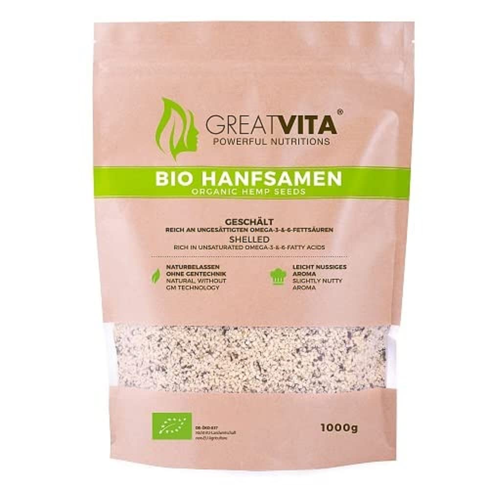 GreatVita Bio Hanfsamen, geschält, 1 kg | DE-Öko-037, reich an Proteinen, Omega-Fettsäuren & Vitaminen | Glutenfrei & in Rohkostqualität Nussiger 1 kg (1er Pack) Angebot bei HelloDeals