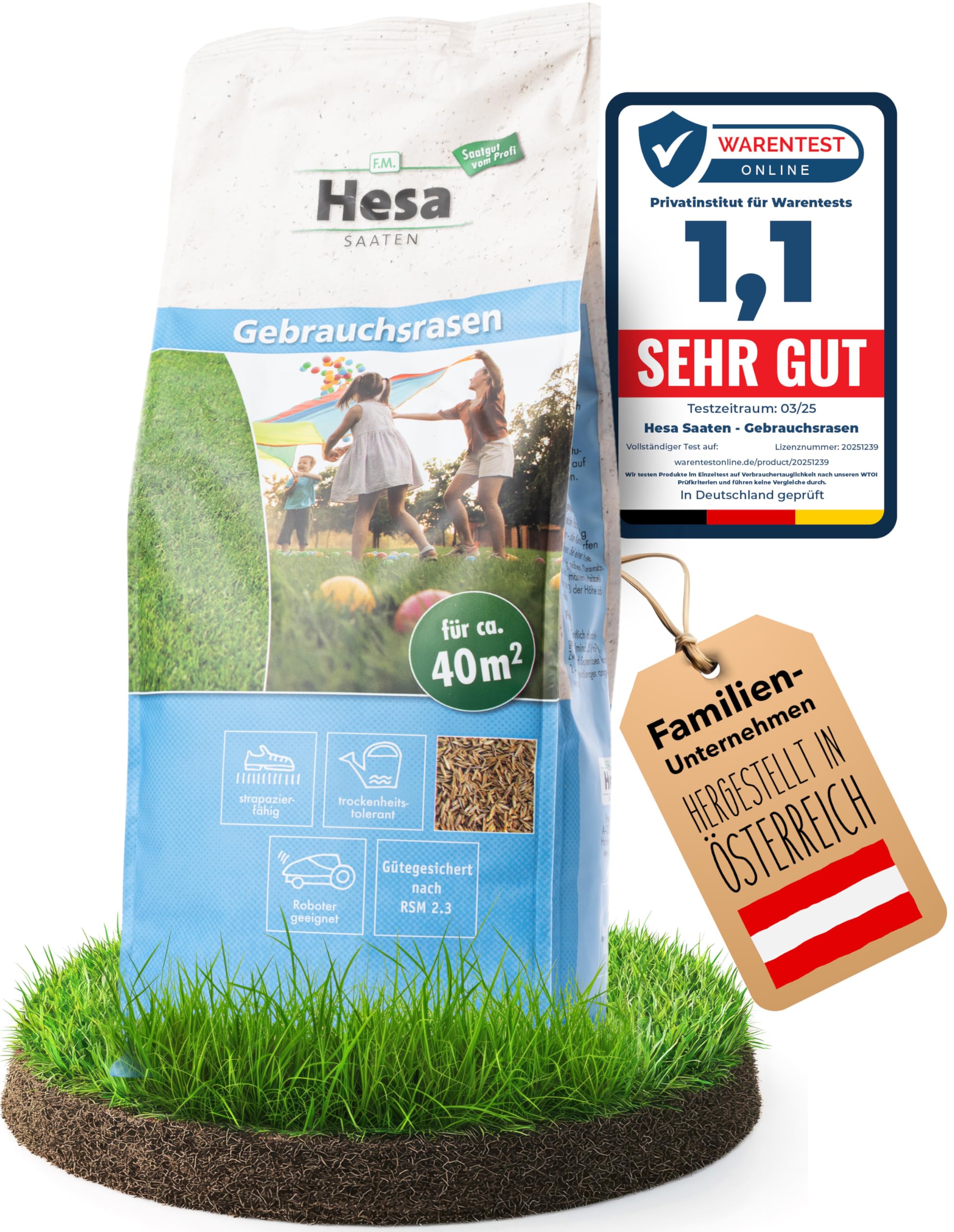 Hesa Gebrauchsrasen 1 kg für 40 m², RSM 2.3, schnellkeimende Premium Rasensamen Sport- und Spielrasen, Grassamen strapazierfähig und robust in Profiqualität Angebot bei HelloDeals