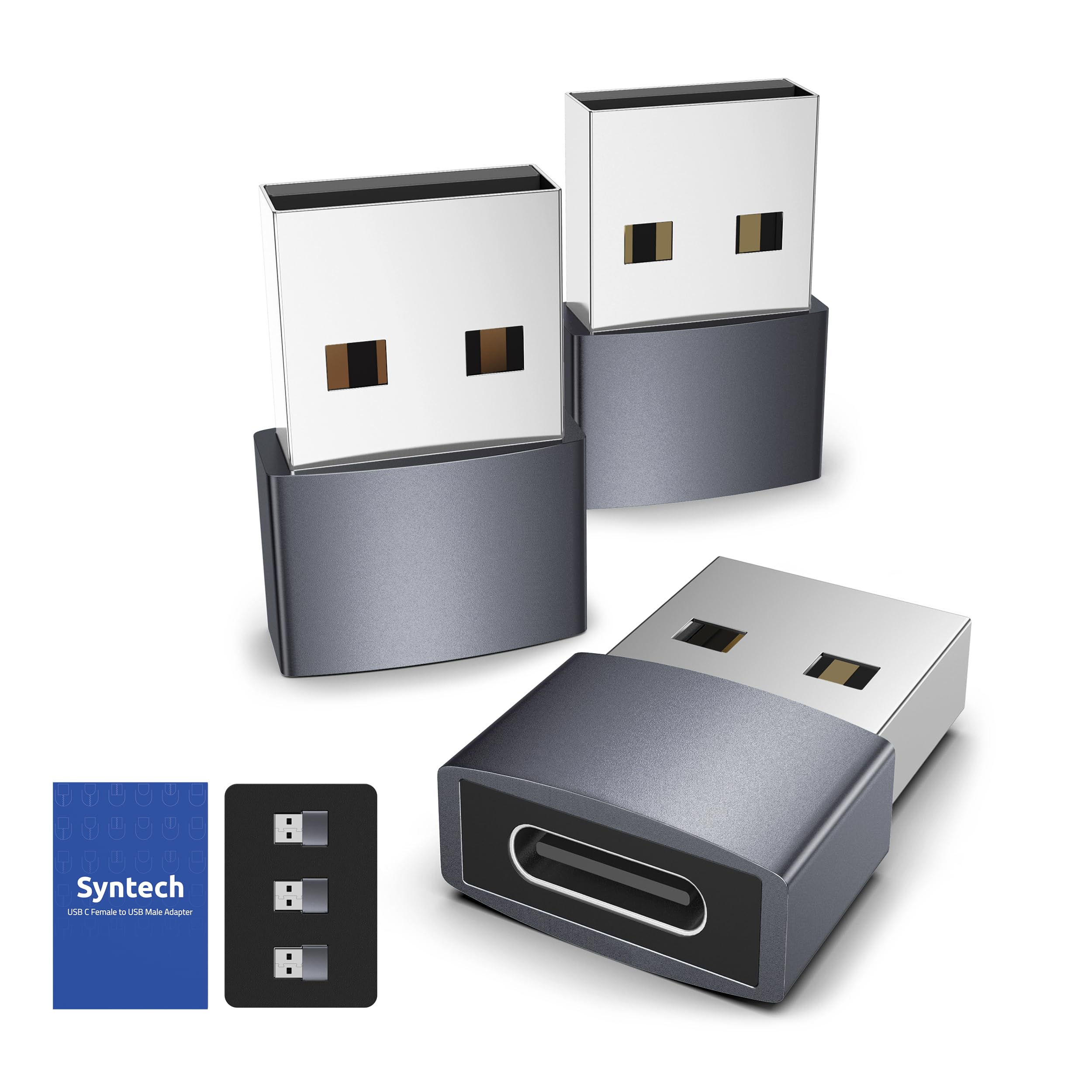 Syntech Adapter USB C auf USB (3er-Pack) [Aluminiumgehäuse,hohe Stabilität] Kompatibel mit AirPods 3,iPad mini/Air 7, iPhone 17/Air/16/15/14 Pro Max, Apple Watch Series 9/8/7 usw 3er-Pack Space Gray Angebot bei HelloDeals