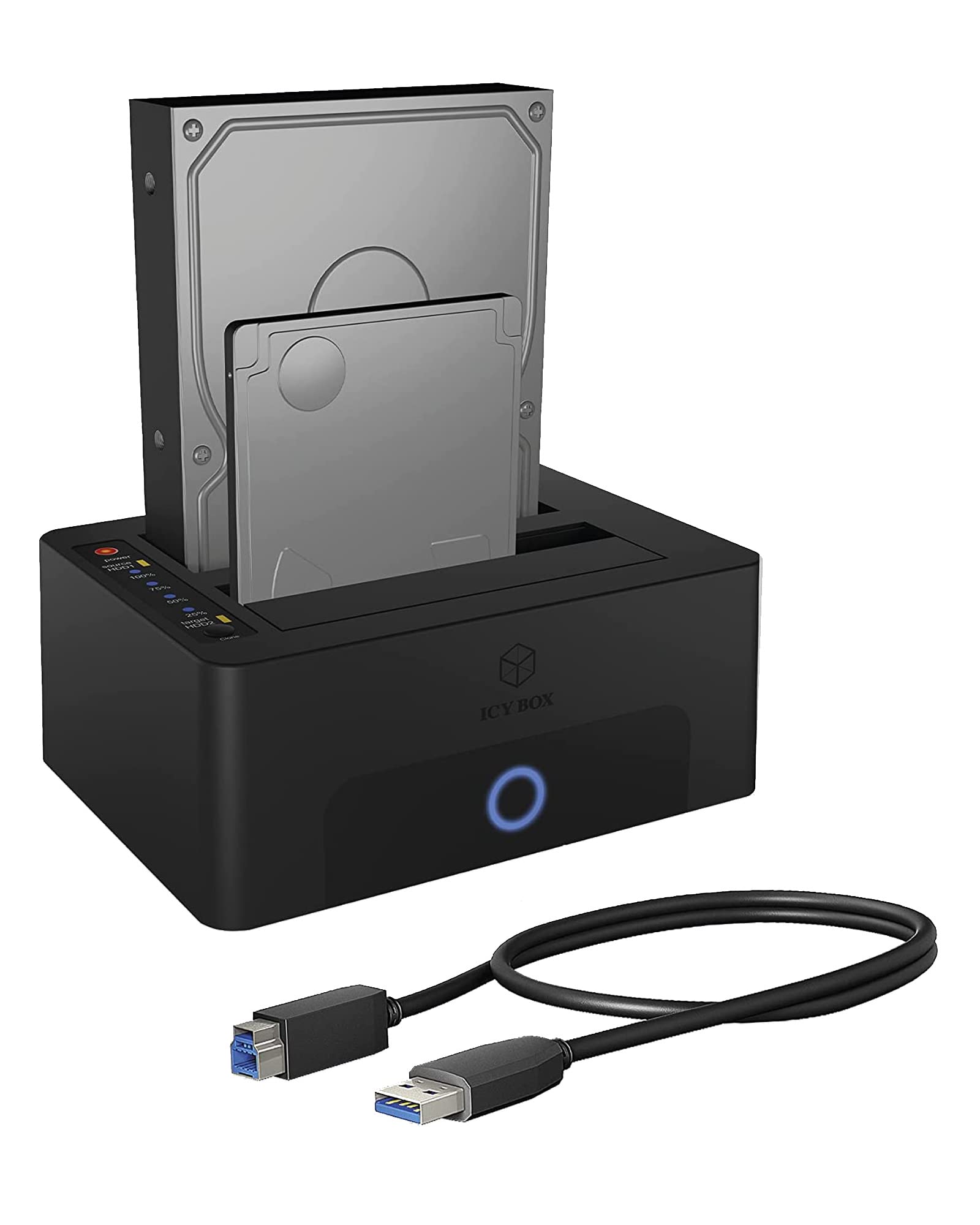 ICY BOX Dual HDD / Festplatten Docking Station USB 3.0 für SATA 2,5 Zoll & 3,5 Zoll, Festplatten Klonstation & Lesegerät, Adapter, Extern, Schwarz, IB-1232CL-U3 Angebot bei HelloDeals