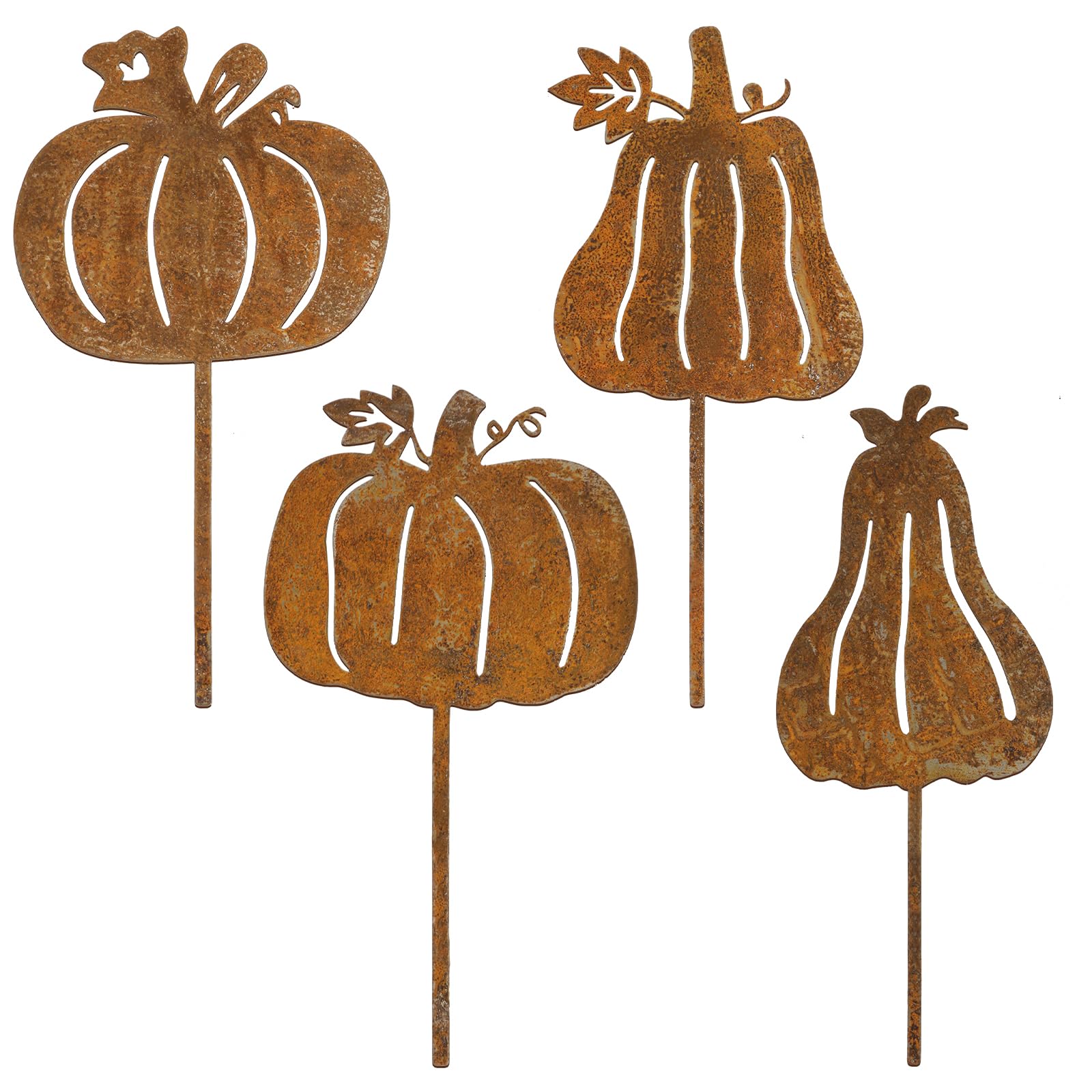 BOFUNX 4 Stück Rost Gartenstecker Herbst Kürbis Gartendeko Roststecker Metall Rost Ahornblatt Kürbis Herbstdeko Rost Deko für Herbst Garten Terrasse Balkon Blumentopf 4pcs Ahornblatt Kürbis Angebot bei HelloDeals