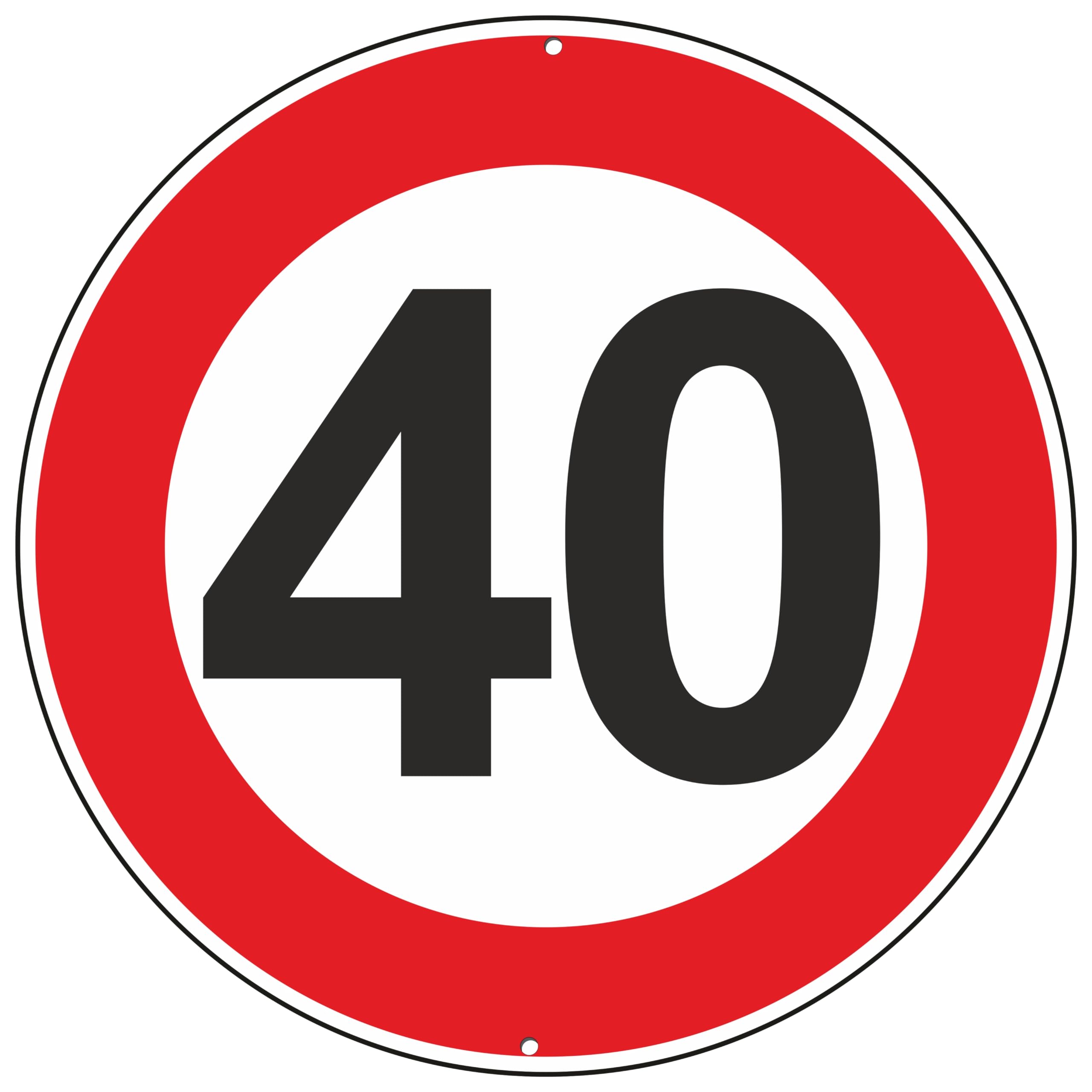Pubblimania Verkehrsschild – Höchstgeschwindigkeit 40km/h. Auch zum Geburtstag Aluminium Rund Metall 3 mm stark für den Außenbereich Ø 30 Maximale Geschwindigkeit: 40 km Angebot bei HelloDeals