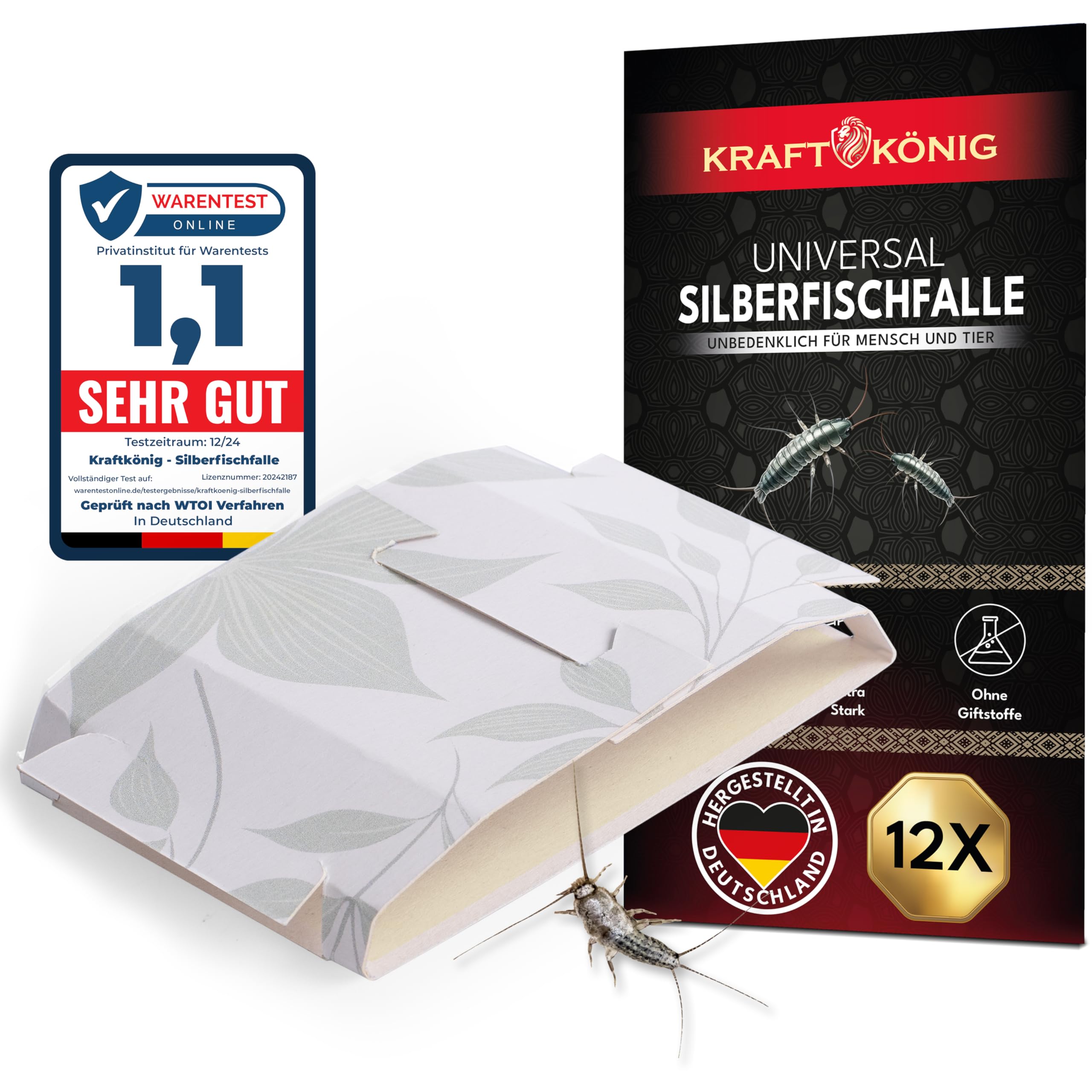 KRAFTKÖNIG Premium Silberfischfalle - 12x Silberfische bekämpfen - Papierfische bekämpfen - Klebefalle gegen Silberfische - Alternative zu Silberfisch Köderdose und Silberfisch Spray 12x Silberfischfallen Angebot bei HelloDeals
