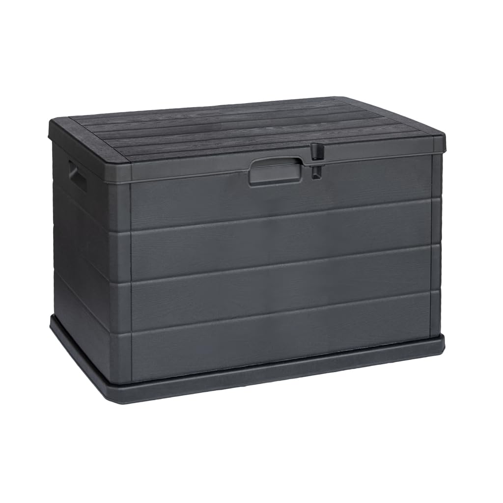 Kreher® XL Kissenbox/Gartenbox 170 Liter oder 340 Liter Nutzvolumen in moderner Holz Optik in Anthrazit! Robust, abwaschbar und einfach im Aufbau! (170 L) Angebot bei HelloDeals
