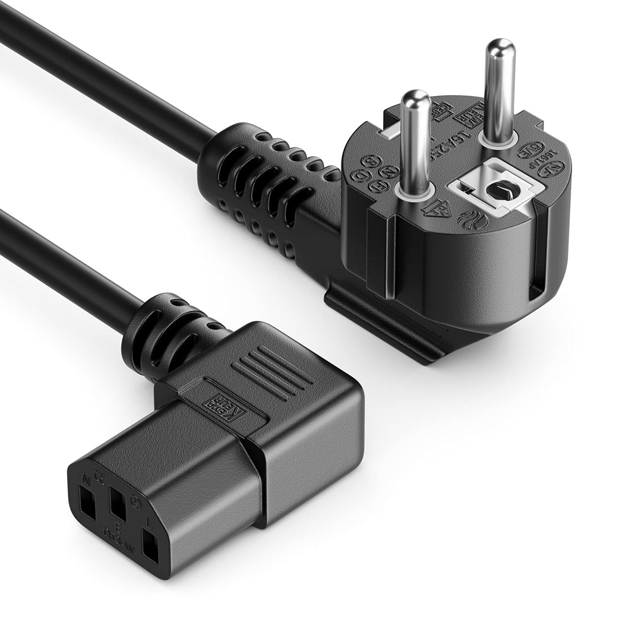 deleyCON 1m Kaltgerätekabel Netzkabel Stromkabel Schutzkontakt Stecker Typ F (CEE 7/4) 90° Gewinkelt auf C13 Buchse 90° Gewinkelt Rechts PC Computer Monitor Drucker Beamer - Schwarz Schwarz 1 M Angebot bei HelloDeals