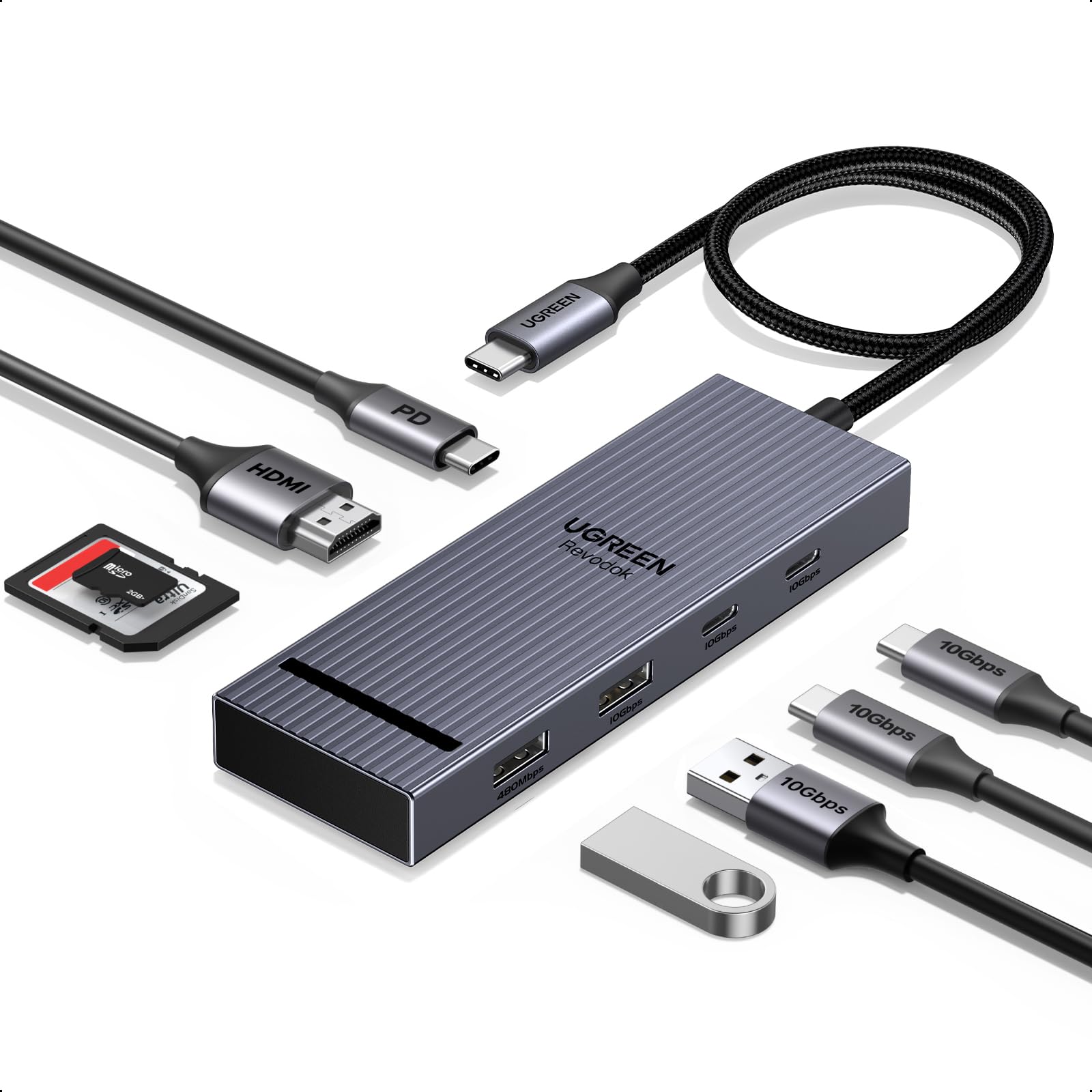 UGREEN Revodok Pro 108 10Gbps USB C Hub, USB C Adapter mit HDMI 4K@60Hz, Docking Station mit USB 3.2 10Gbps, SD/TF Kartenleser, PD 100W Kompatibel mit MacBook, Surface, iPad Pro und mehr Angebot bei HelloDeals