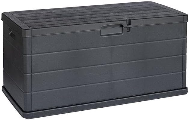 MA MAISON Kissenbox wetterfest 340L – Auflagenbox Gartenbox aus Kunststoff, abschließbar, UV-beständig, wetterfest, in Kunststoff in Holzoptik, mit Rollen, für Balkon, Terrasse, Garten Angebot bei HelloDeals