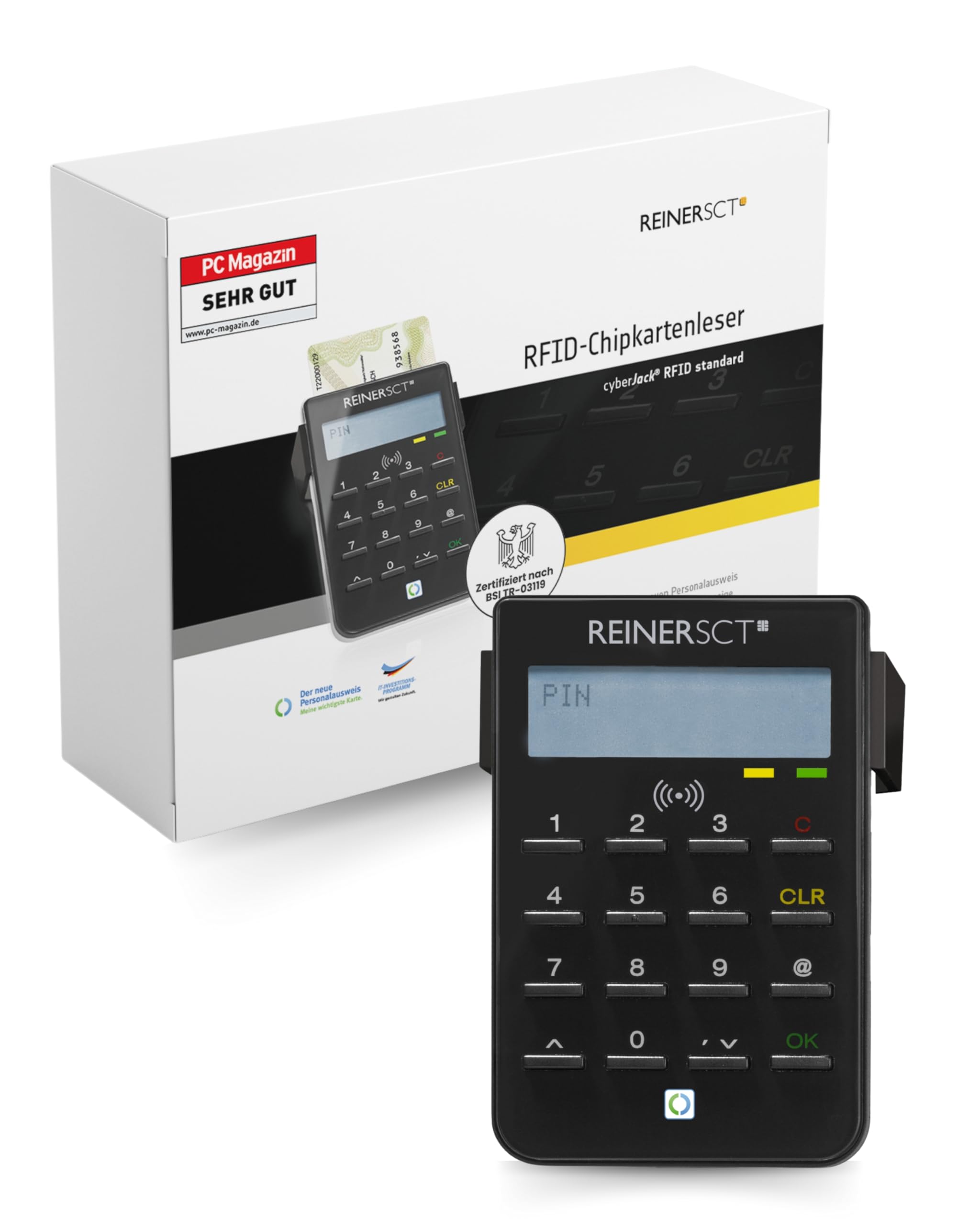 REINER SCT cyberJack RFID standard I Chipkartenleser für RFID-Chipkarten I Kartenlesegerät für den neuen Personalausweis & Online-Banking I Card Reader & TAN-Generator I eID Lesegerät Angebot bei HelloDeals