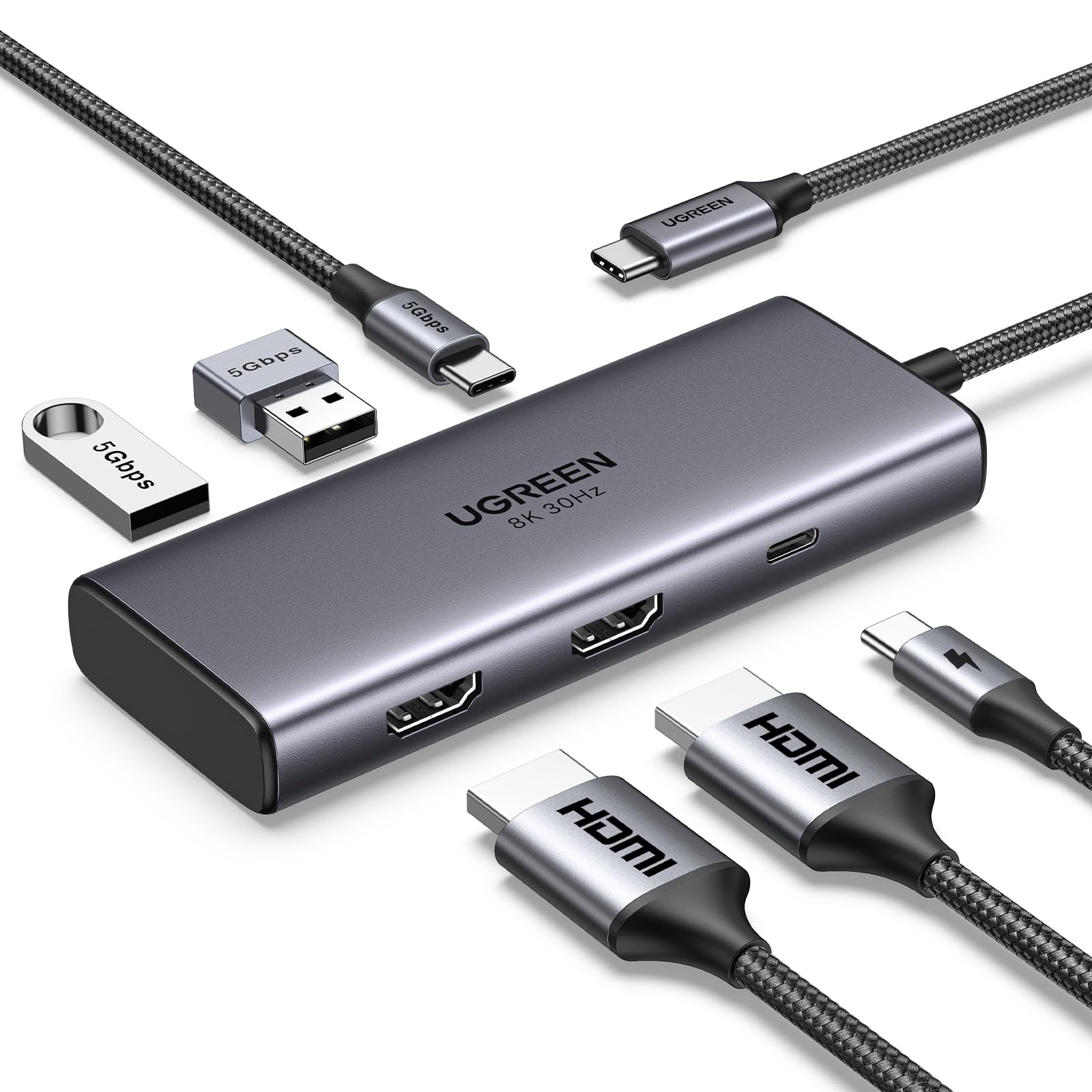 UGREEN Revodok 206 USB C Hub 2 HDMI Docking Station Dual HDMI, 3*USB Ports, PD 100W Schnellladen Kompatibel mit Surface, ThinkPad, Zenbook, MacBook Air/Pro und mehr Angebot bei HelloDeals