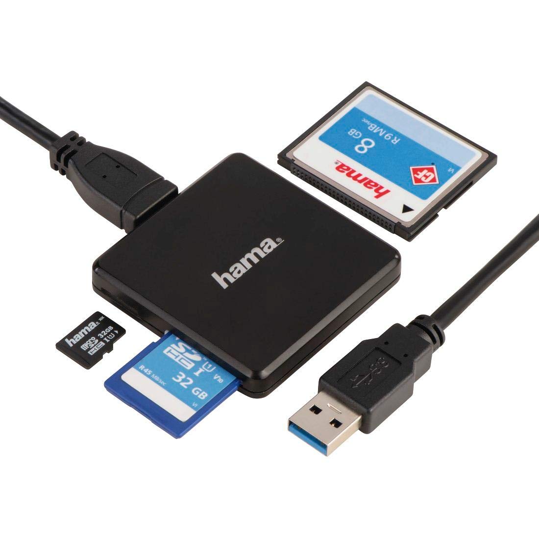 Hama Kartenleser USB 3.0 (Kartenlesegerät für SD, SDHC, SDXC, microSD, microSDHC, microSDXC, CF Speicherkarte, Card Reader mit USB Kabel für Windows PC, Mac, Notebook, Laptop, TV) schwarz USB 3.0 (UHS-I) Angebot bei HelloDeals