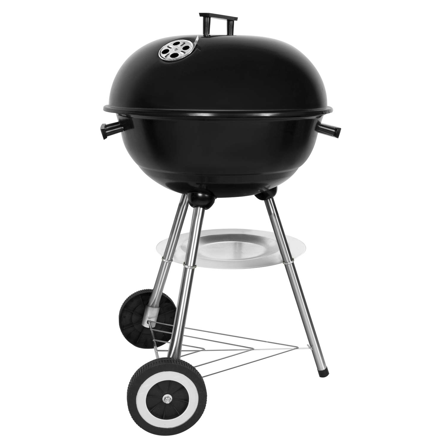 SunJas Holzkohlegrill, tragbar, rund, Deckel, Doppelräder, Grill auf Standfuß, φ 41 cm, Höhe 70 cm, Schwarz Angebot bei HelloDeals