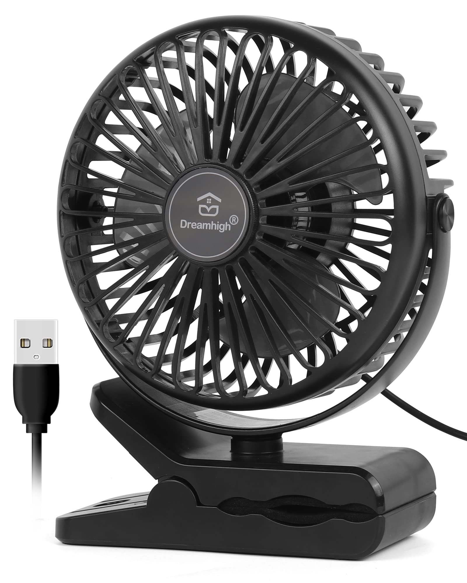 Dreamhigh® Mini USB Ventilator, 360° Drehung Tragbarer Clip Ventilator, 3 Geschwindigkeiten, Leise Tischventilator für den Schreibtisch, Zuhause und Büro, Schwarz（USB-betrieben） Schwarz(usb-betrieben) Angebot bei HelloDeals